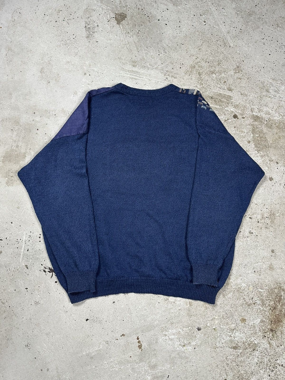 Coogi × Japanese Brand × Vintage Vintage 90s Coogi Style Patchwork Navy Sweater Jumper Size US XL / EU 56 / 4 - 2 Thumbnail