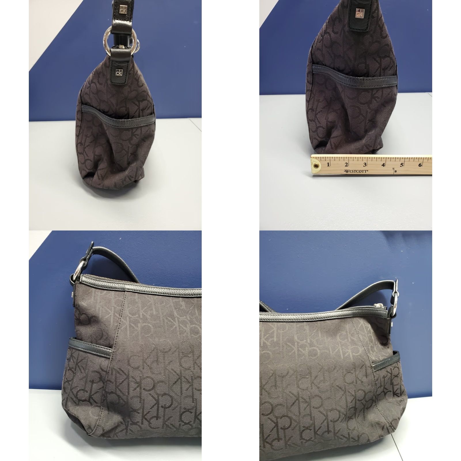 Calvin Klein Calvin Klein Hobo Bag Womens Black Canvas Shoulder Strap Silver Hardware Size ONE SIZE - 8 Thumbnail