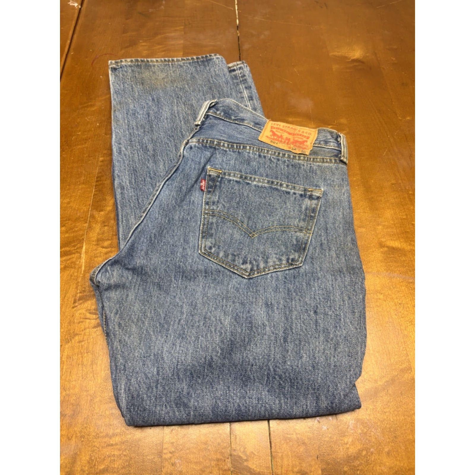 Levi's VINTAGE Levi’s 501 Jeans - 34x30 - Medium Dark Wash Denim, 5-Pocket, Button Closure, Straight Fit, Mens (USA) Size US 34 / EU 50 - 4 Thumbnail