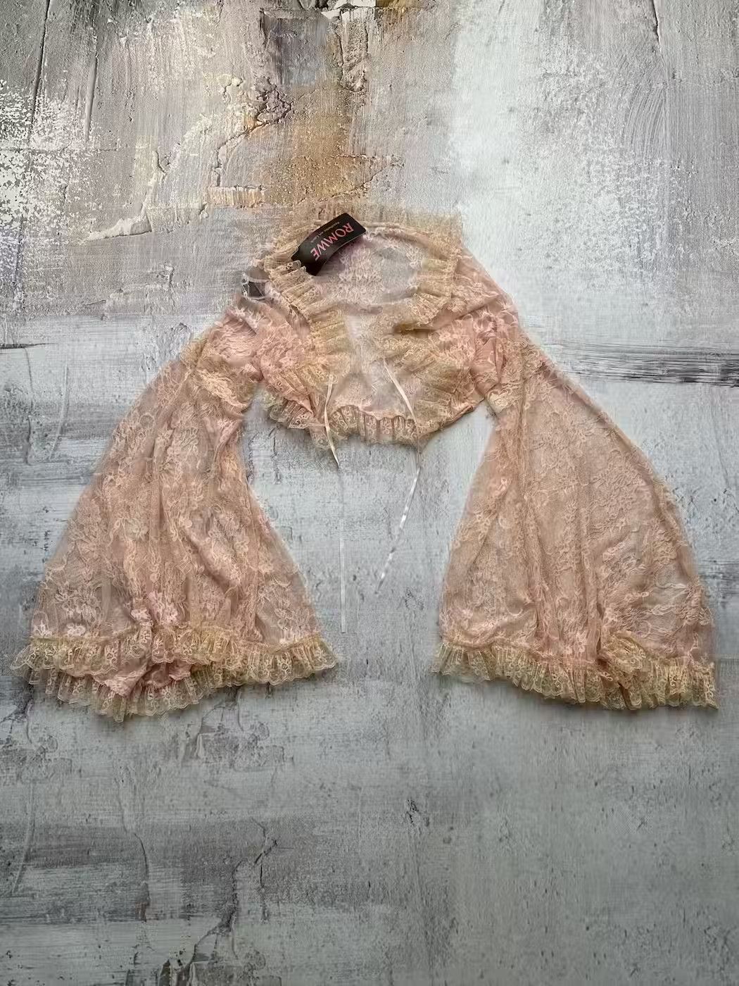 image of Avant Garde Vintage Amazing Lush Lace Mesh Blouse in Pink, Women's (Size Small)
