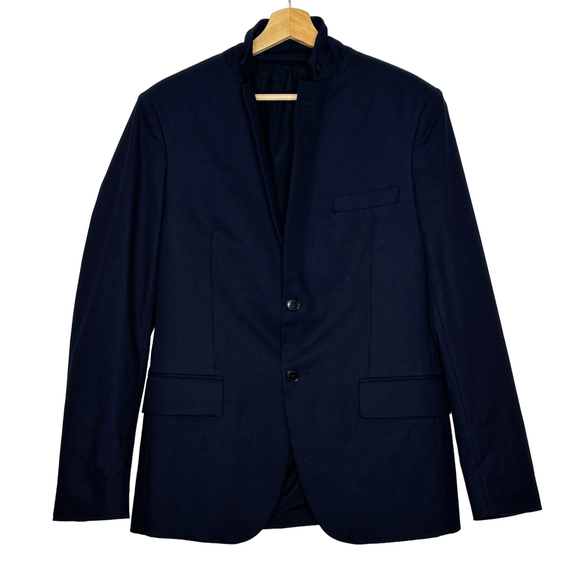image of Kent Curwen Kent And Curwen Navy Blue 100% Cotton Structured Blazer, Men's (Size 38R)