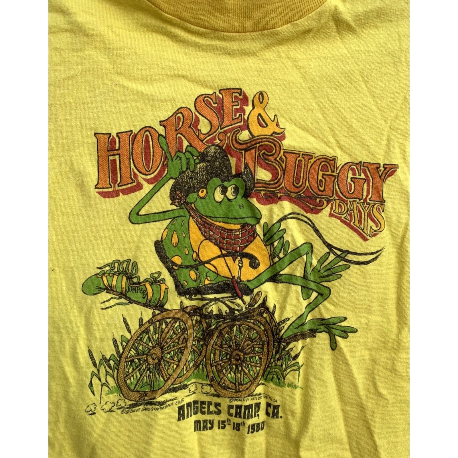 Anvil VINTAGE Angels Camp CA May 15-18 1980 T-Shirt S Anvil Unisex Short Sleeve Made In USA Yellow Graphic Tee 80s Horse & Buggy Days Size US S / EU 44-46 / 1 - 3 Thumbnail