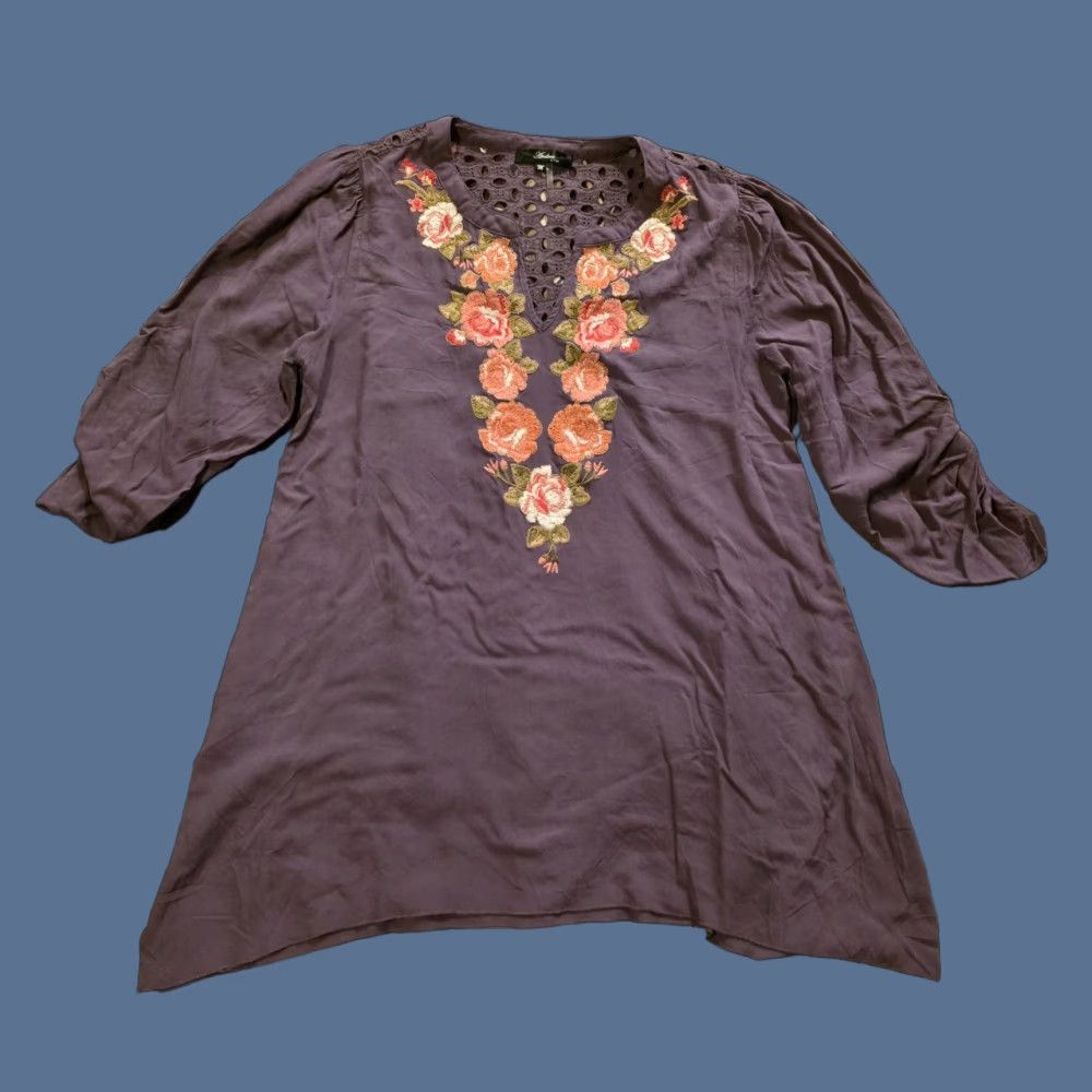 Vintage Andree By UNIT Embroidered Boho Tunic Blouse Floral Hippie Purple Womens Medium Size M / US 6-8 / IT 42-44 - 1 Thumbnail