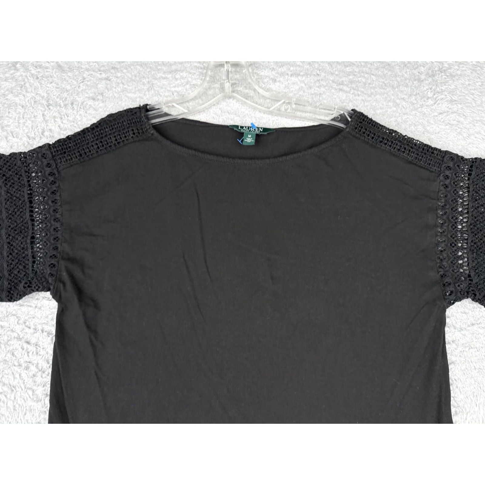 Ralph Lauren Lauren Ralph Lauren Shirt Women Medium Black Cotton Round Neck Lace Short Sleeve Basic Stretch Solid Size M / US 6-8 / IT 42-44 - 4 Thumbnail