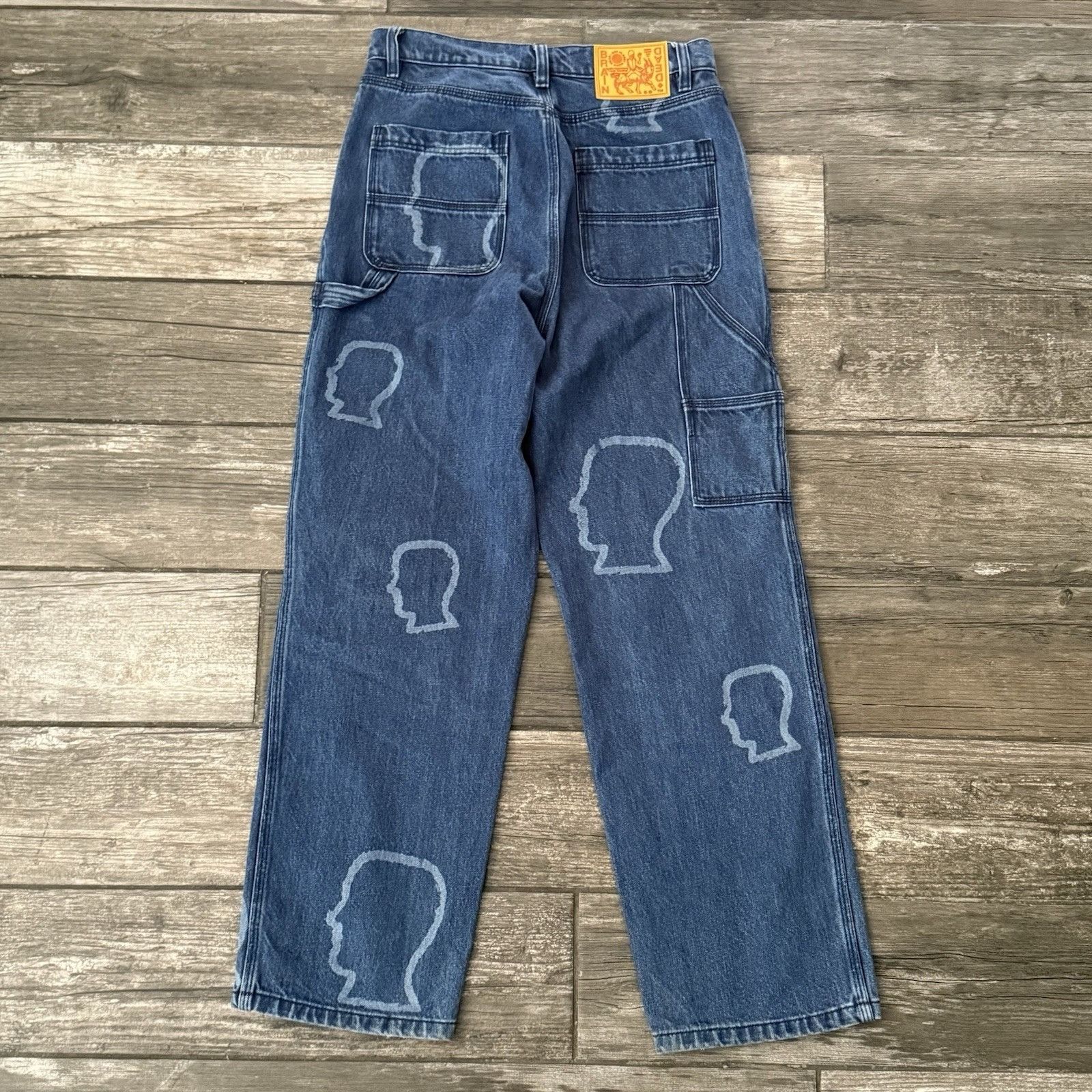 Brain Dead BRAIN DEAD HEAD PRINT AOP DOUBLE KNEE DENIM CARPENTER PANTS Size US 28 / EU 44 - 2 Thumbnail