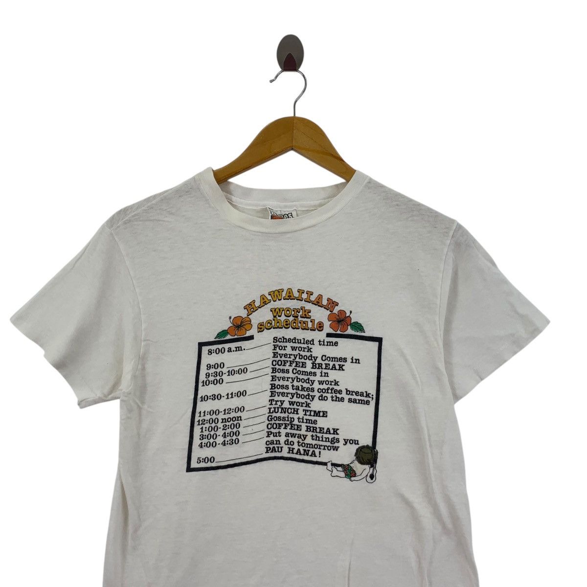 Vintage Vintage 80’ HAWAIIAN WORK SCHEDULE Pau Hana Art Tee Shirt Size US S / EU 44-46 / 1 - 2 Thumbnail