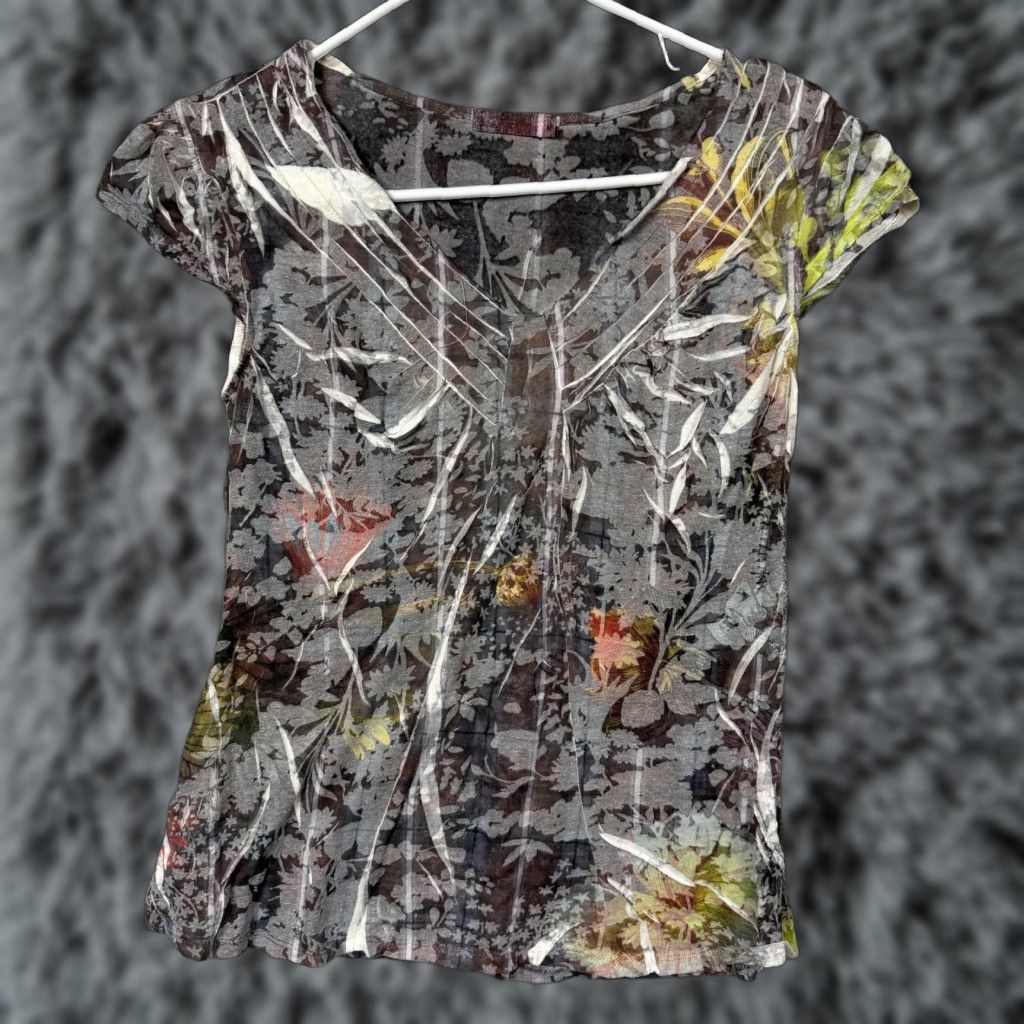 Vintage Casual Freedom Blouse Womens M Gray Floral V-Neck Boho Fairycore Y2K Size M / US 6-8 / IT 42-44 - 1 Thumbnail
