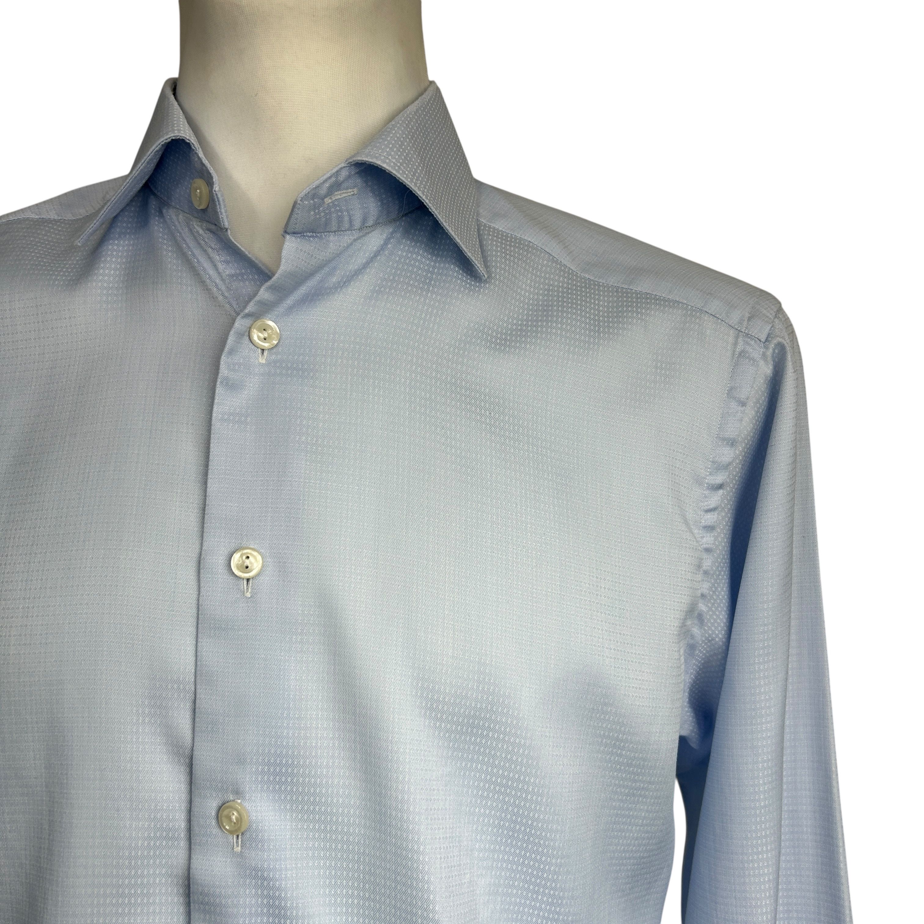 Eton Eton Dobby Blue Slim Fit Cotton Lyocell Shirt 15.5 39 Size US M / EU 48-50 / 2 - 3 Thumbnail