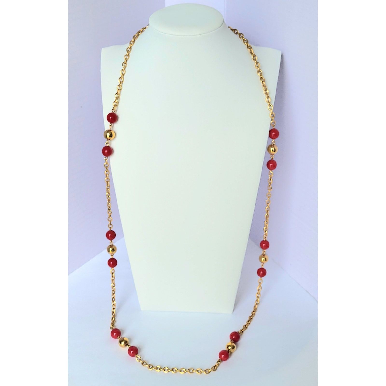 Monet Vintage Monet 35” Long Station Necklace Red & Gold Beads Size ONE SIZE - 2 Thumbnail