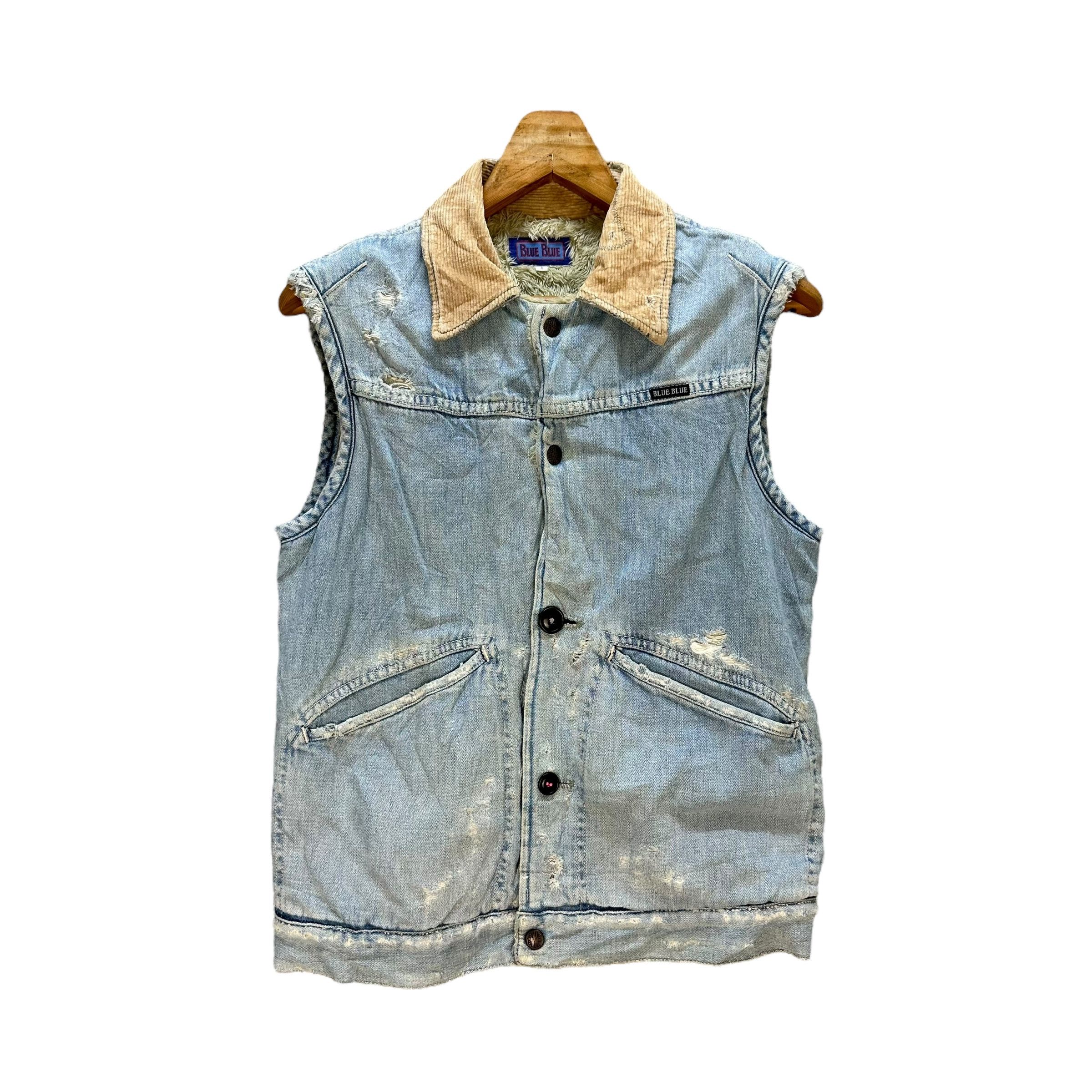 80's BLUE BLUE Trashed Work Western Denim Vest #A70-1708
