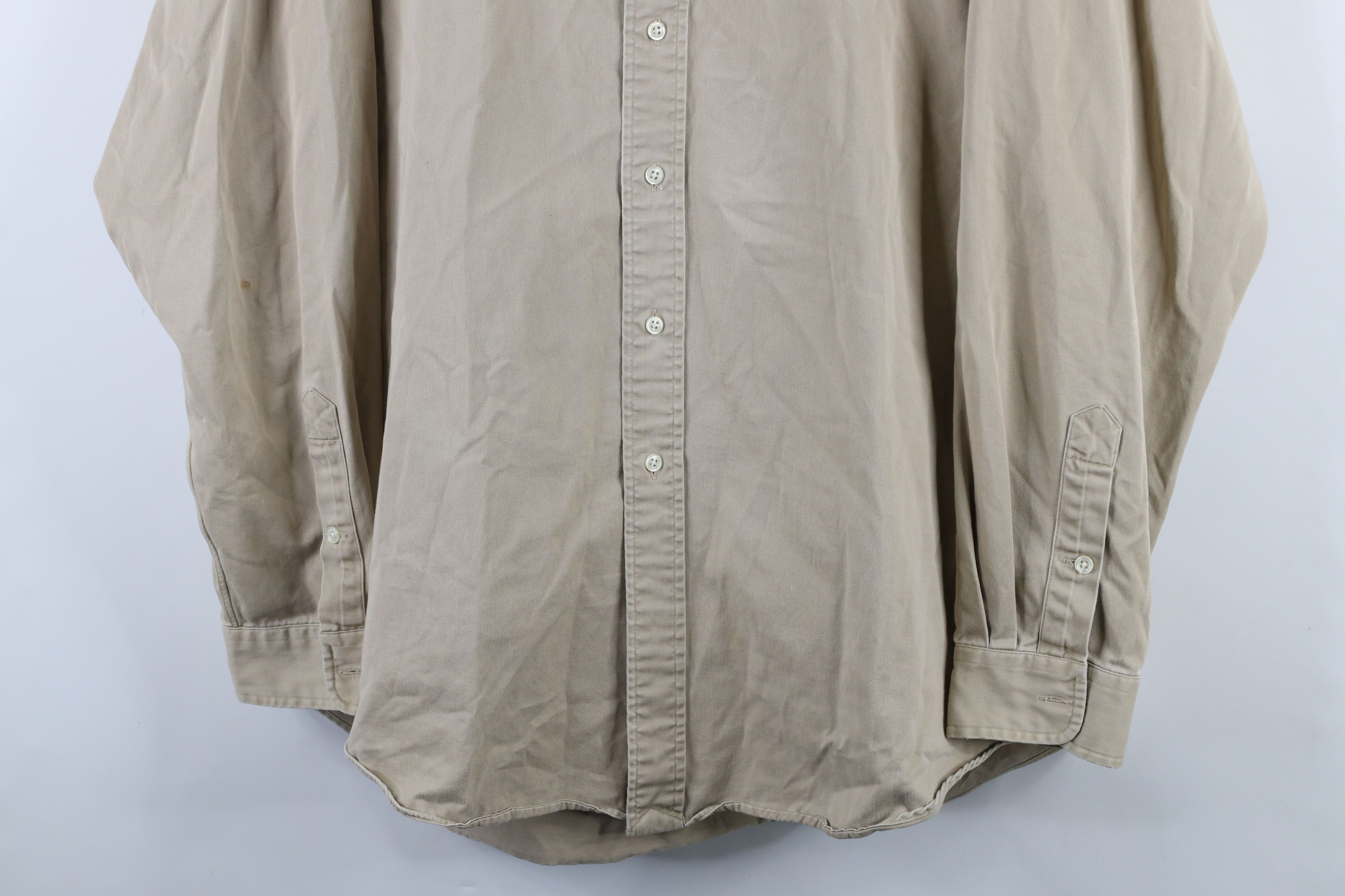 Ralph Lauren × Vintage Vintage 90s Ralph Lauren Twill Button Down Shirt Beige Size US XL / EU 56 / 4 - 3 Thumbnail