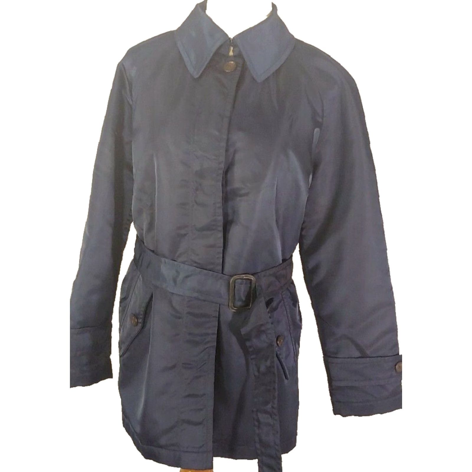Ralph Lauren VINTAGE Ralph Lauren Jacket Small Navy Satin Acetate Belted Old Money Classic Size S / US 4 / IT 40 - 2 Thumbnail