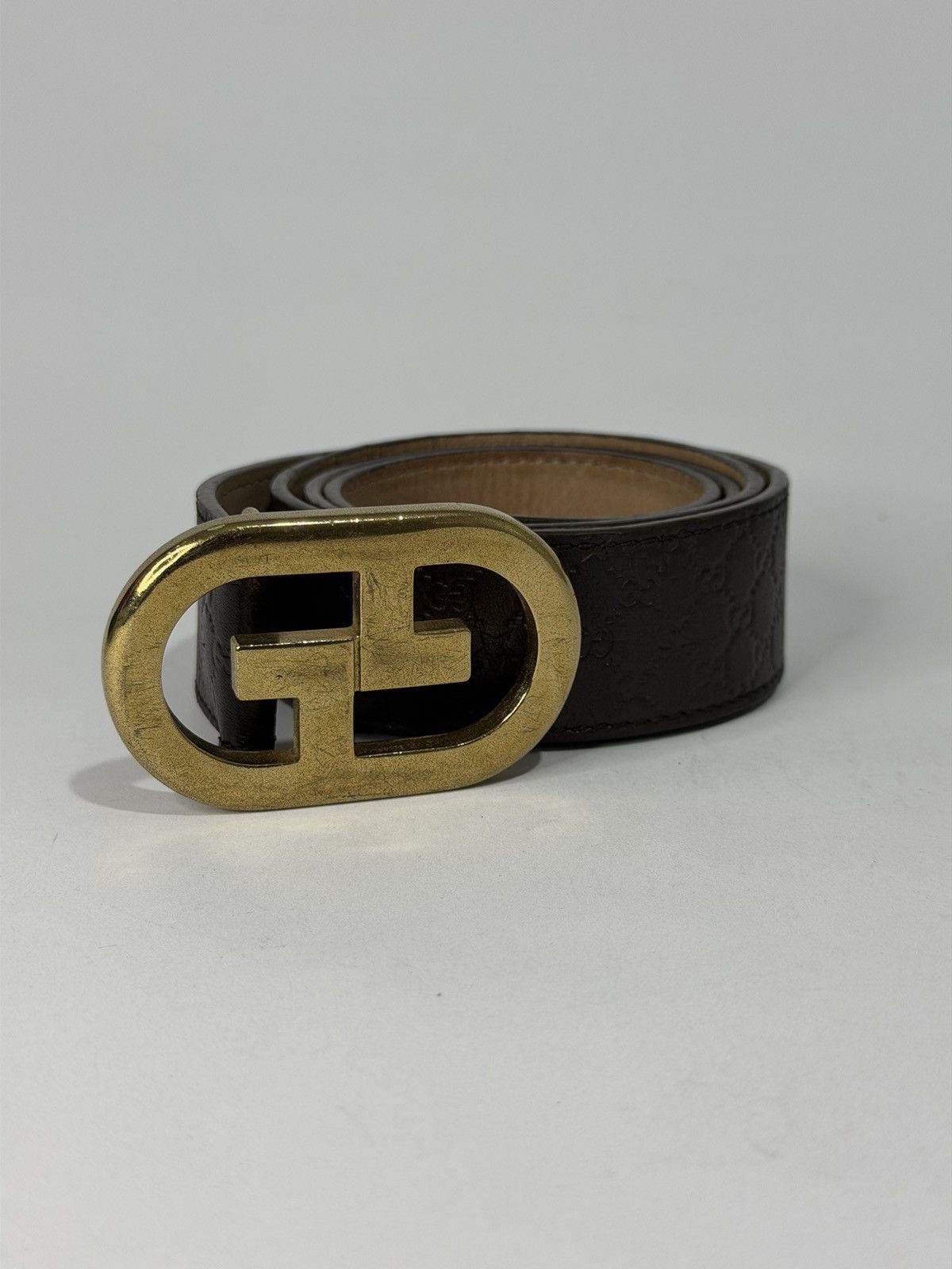 Vintage Gucci GG Dark brown leather belt Gucci Leather Waist Belt - Brown Belts, Accessories  main image 2