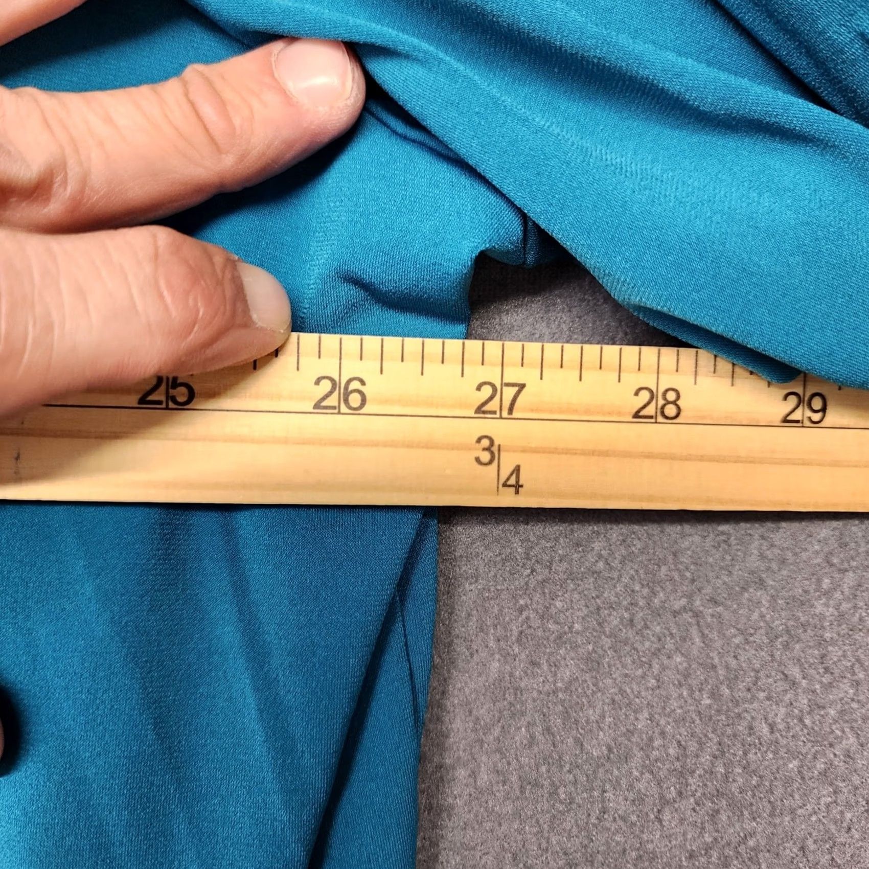 Vintage Susan Graver Blouse Womens 3X Teal Turquoise Long Sleeve Neck Tie Slinky Stretch Size XXL / US 16-18 / IT 52-54 - 5 Thumbnail