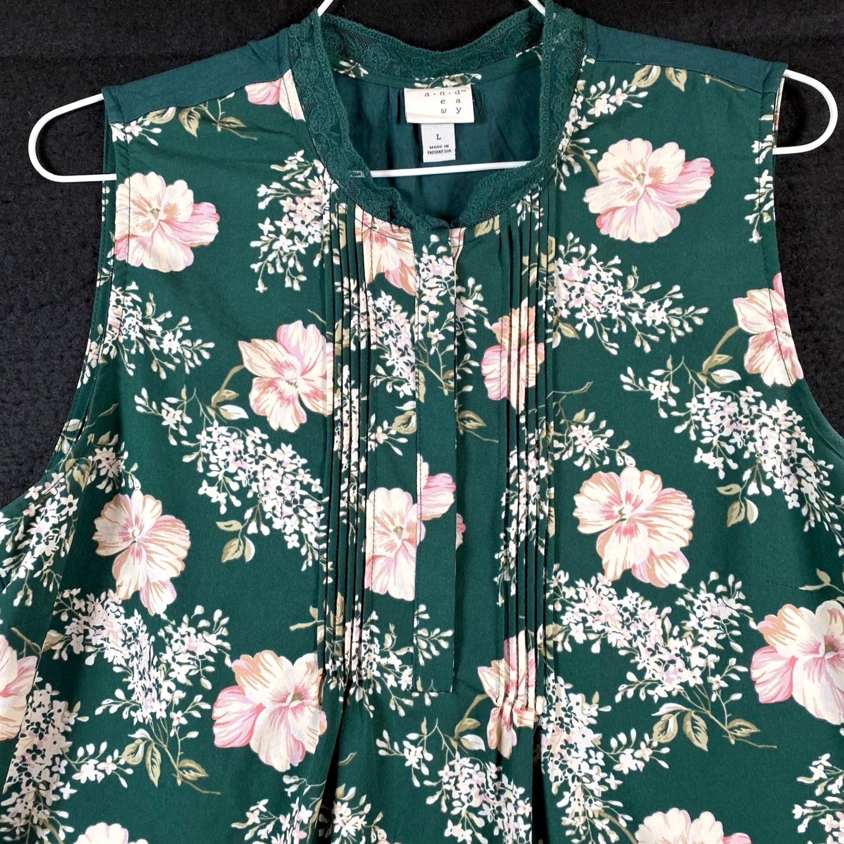 Vintage A New Day Blouse Sleeveless Green Pink Floral L Boho Bohemian Womens Shirt Size L / US 10 / IT 46 - 2 Thumbnail