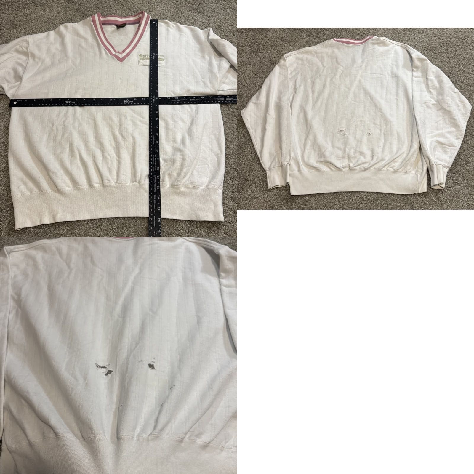 Vintage VTG 90s Cross Creek V-Neck Sweater White Pink Women Large USA Pullover Size L / US 10 / IT 46 - 8 Thumbnail