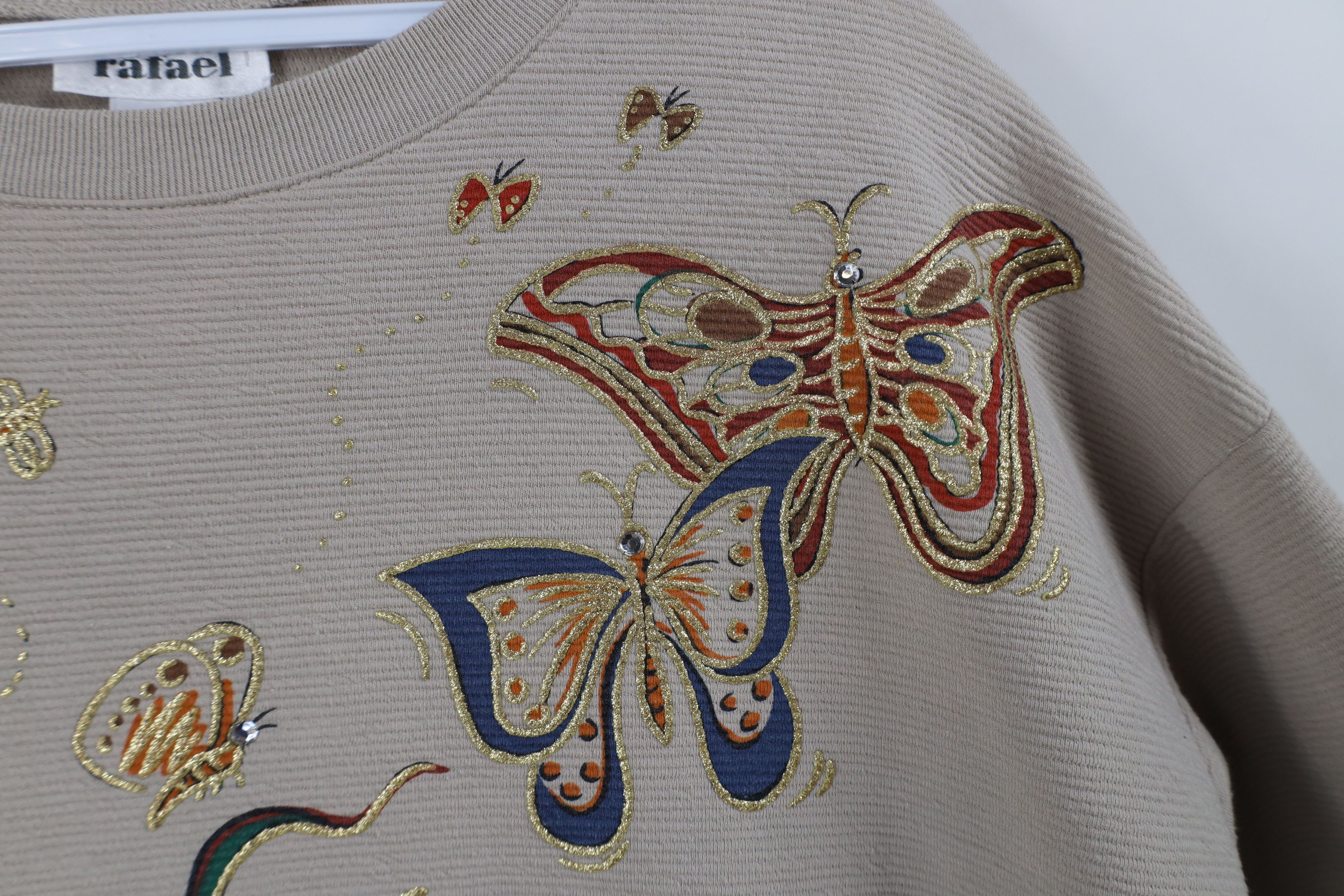 Vintage Vintage 90s Streetwear Butterfly Flower Sweatshirt Beige Size M / US 6-8 / IT 42-44 - 4 Thumbnail