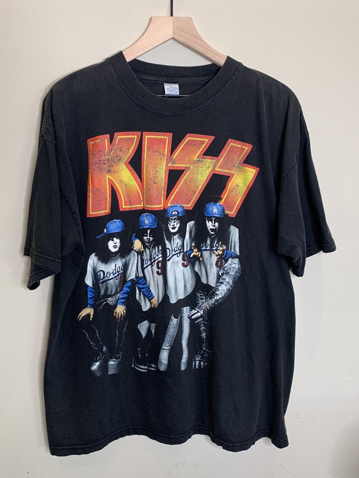 image of Band Tees x Kiss Vintage 1998 Kiss Psycho Circus 3D Dodgers Band Shirt in Black, Men's (Size XL)