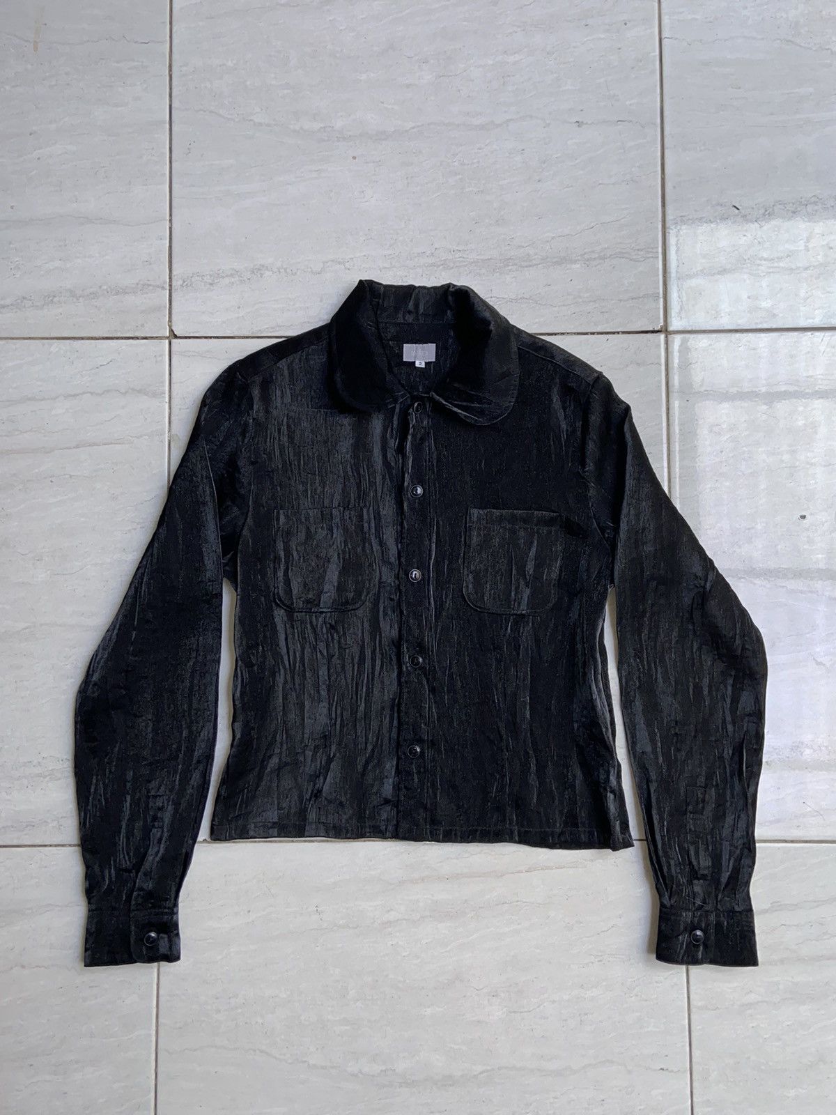 Image of Yohji Yamamoto Ined Black Shirt, Men's (Size Small)