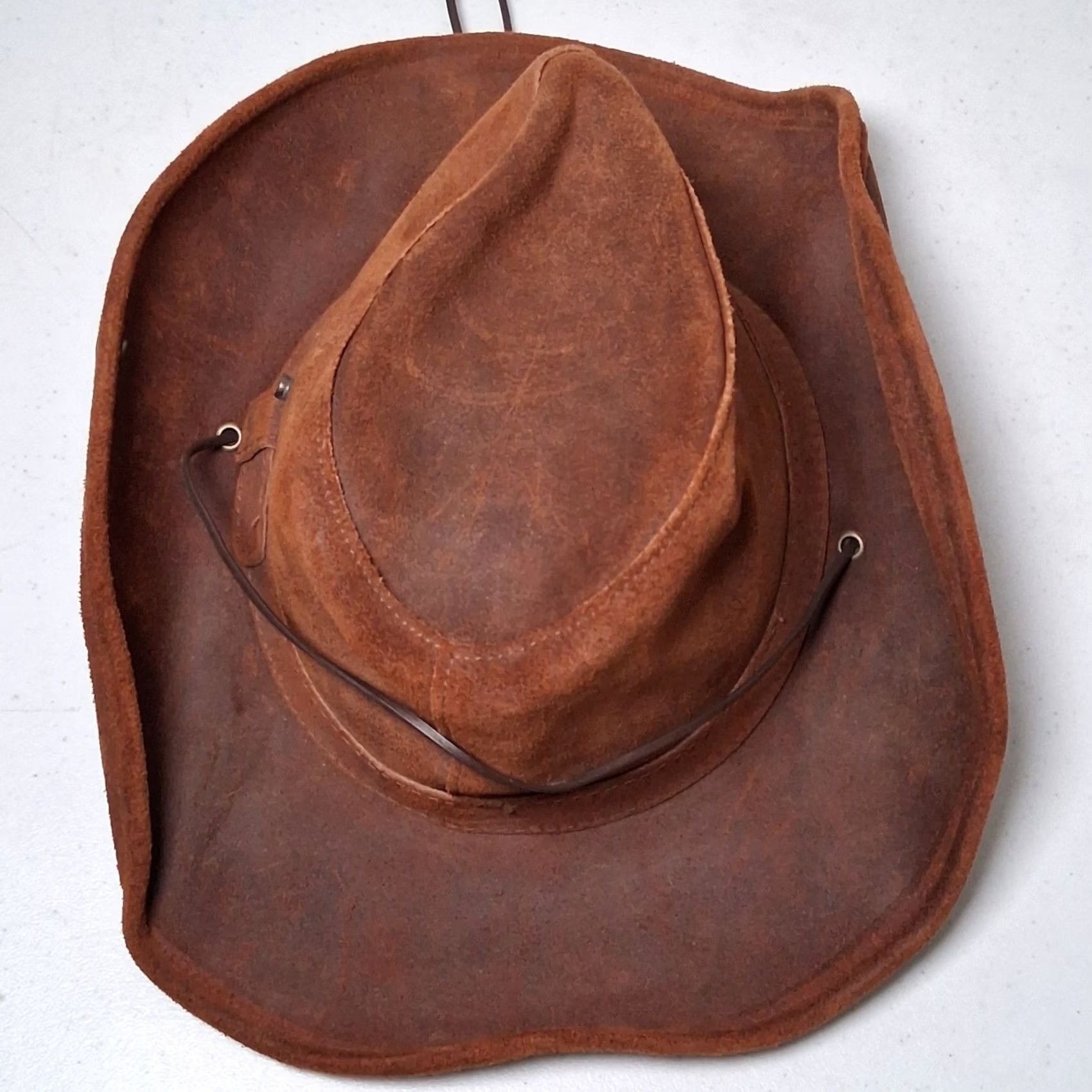 Minnetonka VINTAGE Minnetonka The Aussie Hat Leather Hat Small Brown Men S Brown Leather Strap Snap Western Ranch Boho Outback Australian Cowboy Western Hat - Size ONE SIZE - 6 Thumbnail