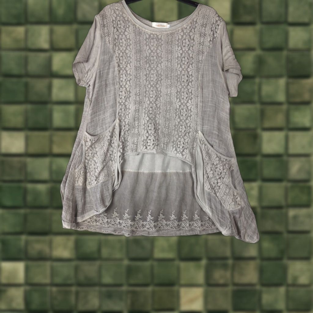 Vintage Simply Couture Blouse Tunic Women 2X Brown Lace Ruffle Crochet Cap Sleeve Round Neck Plus Size Vintage No Size XXL / US 16-18 / IT 52-54 - 1 Thumbnail