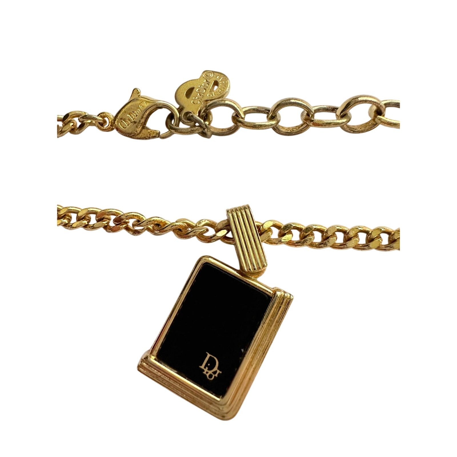 Dior Christian Dior Black Logo Plate Necklace Gold Plated Size ONE SIZE - 3 Thumbnail