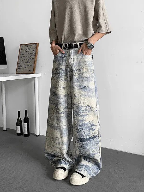 Japanese Brand Loose straight leg oil painting wide leg jeans Size US 32 / EU 48 - 2 Thumbnail