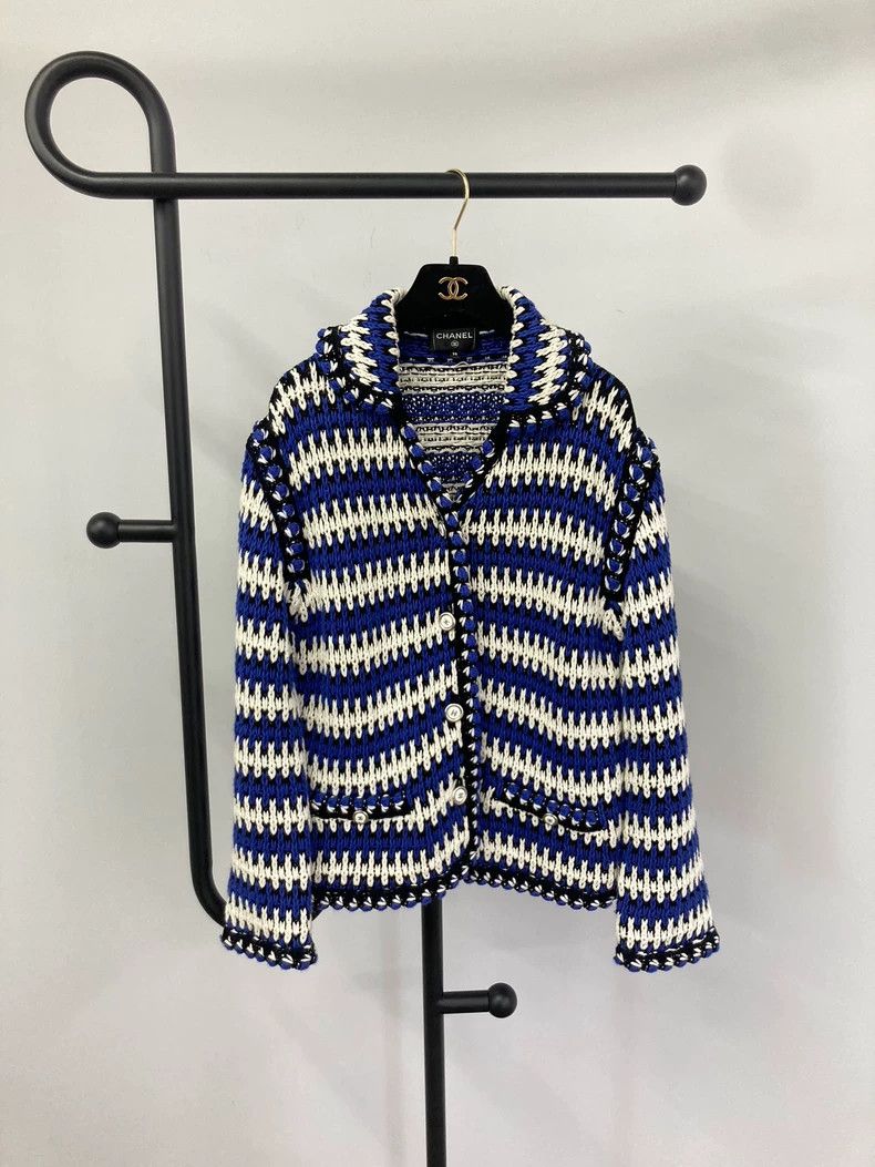 Chanel Chanel 21C Blue White Striped Cardigan - dmc Size US M / EU 48-50 / 2 - 1 Thumbnail