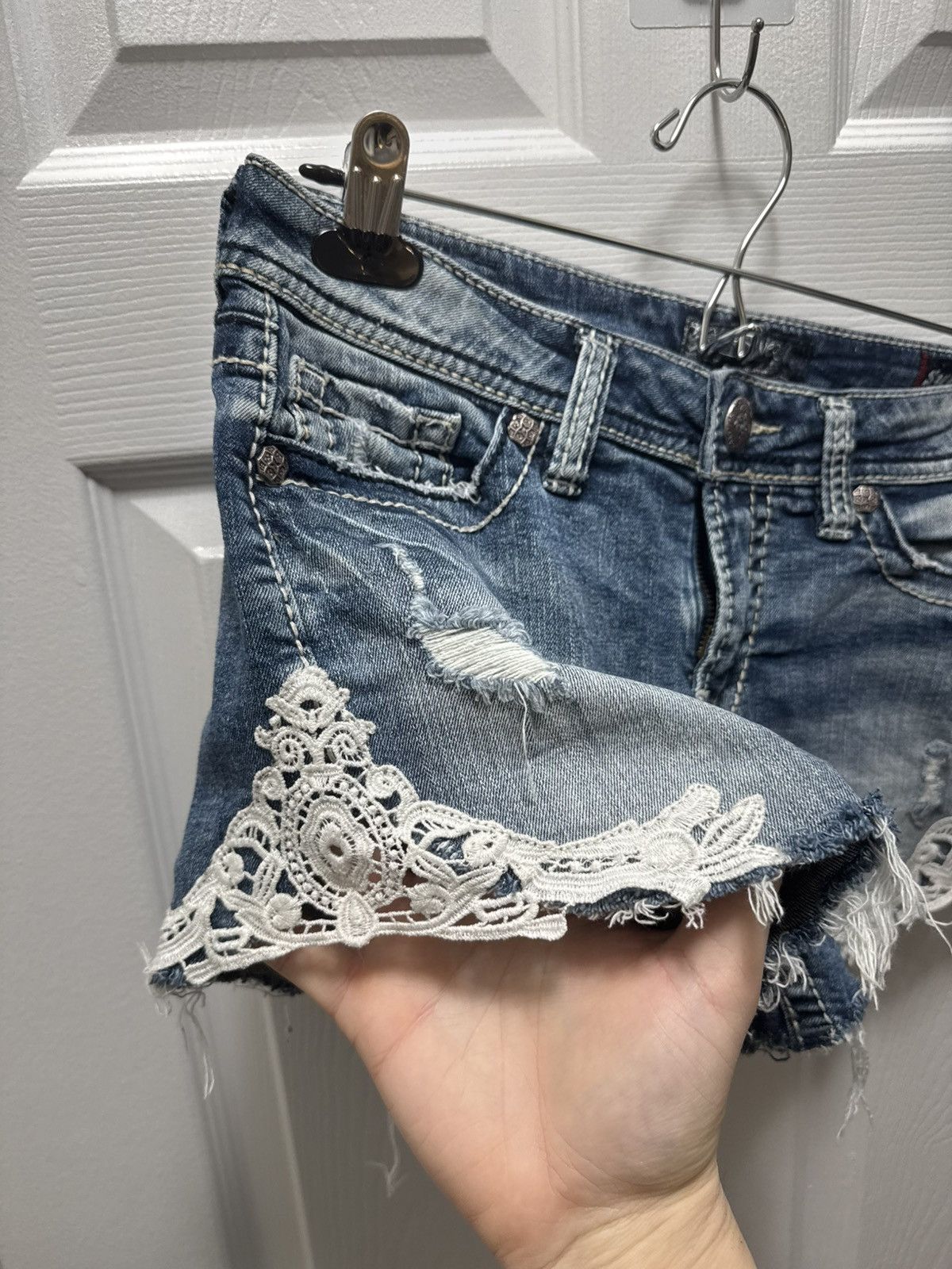 Silver Jeans Co. × Vintage Silver Jeans Y2K Fleece Vintage Daisy Duke Denim Jean Shorts Size 29" - 3 Thumbnail