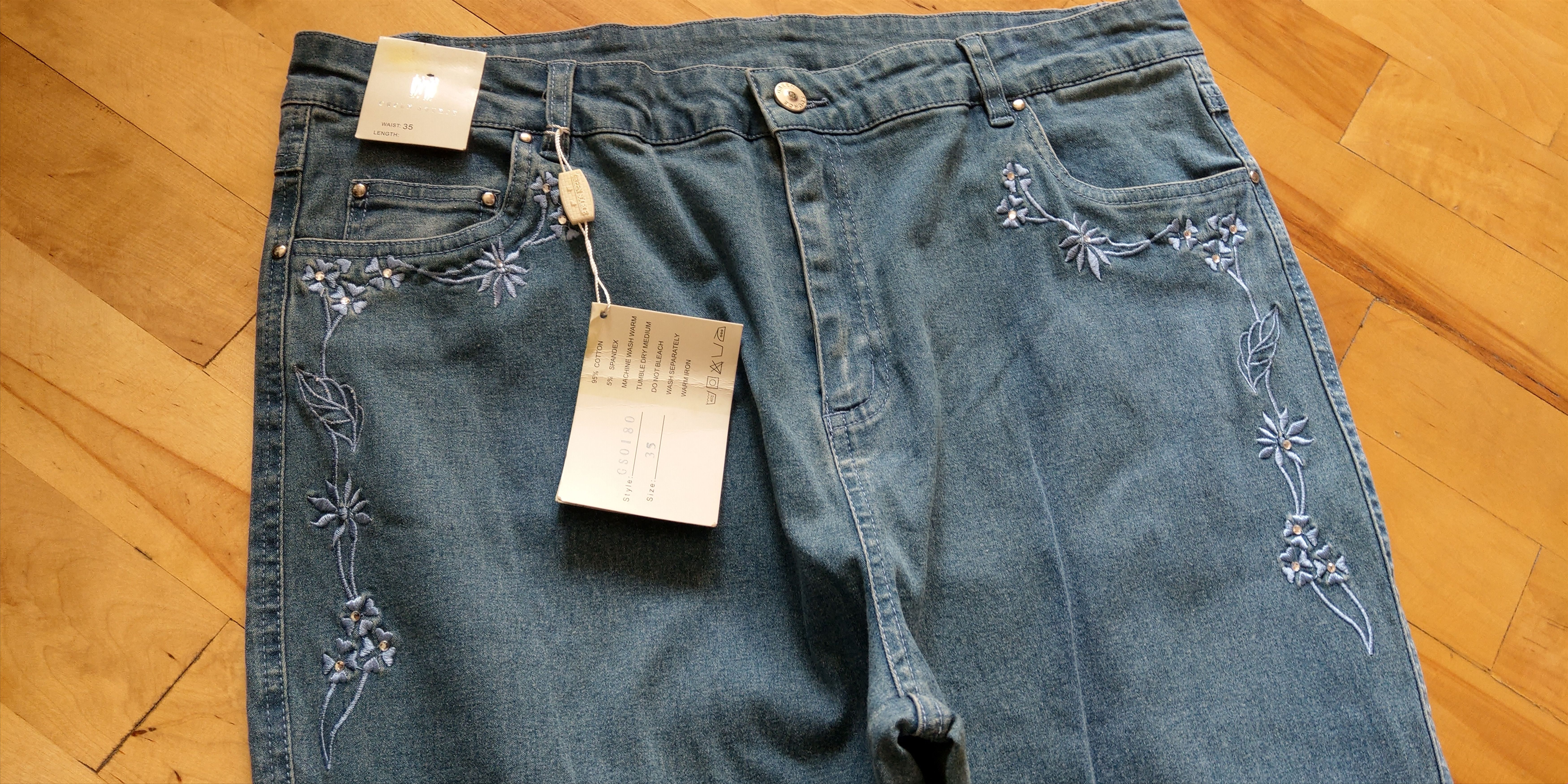 Japanese Brand × Vintage Embroidered Flower Flared Pants y2k opium raver Vintage Wide Size 35" - 4 Thumbnail