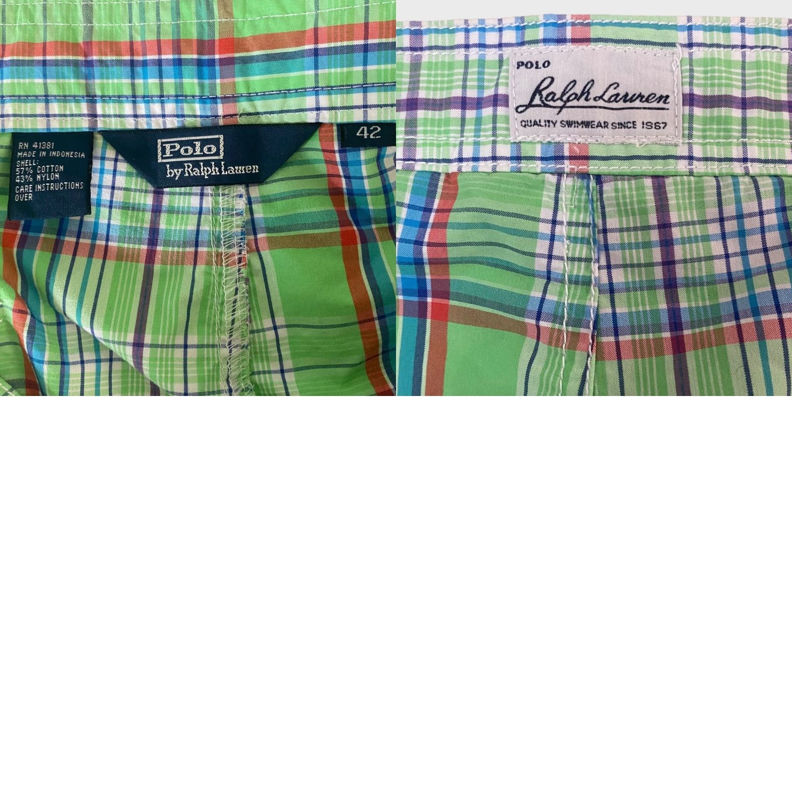 Polo Ralph Lauren VINTAGE Polo Ralph Lauren Cargo Swim Board Shorts Mens 42 Green Plaid Pockets Size US XL / EU 56 / 4 - 8 Thumbnail