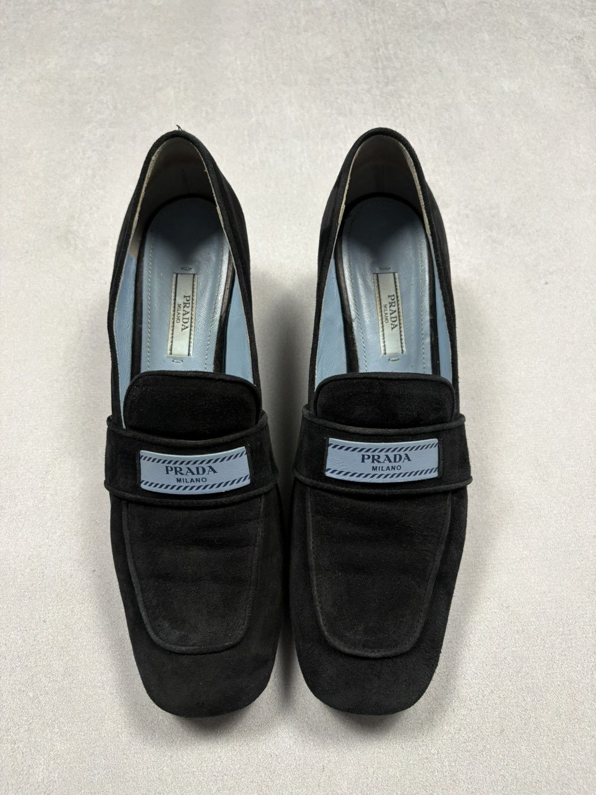 Prada Prada Milano Suede Logo Strap Block Heel Loafers Black 38.5 Size US 8.5 / IT 38.5 - 3 Thumbnail