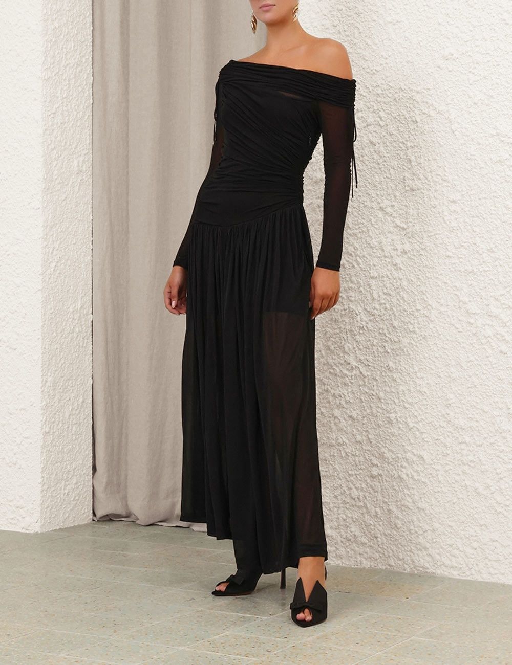 Zimmermann oc11z1025 Crush Asymmetrical Midi Dress in Black Size L / US 10 / IT 46 - 8 Thumbnail