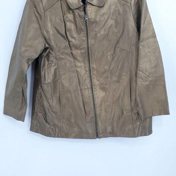Vintage Vtg 80's Metallic Gold Genuine Leather Moto Jacket Sz 16W Pe Size XXL / US 16-18 / IT 52-54 - 5 Thumbnail