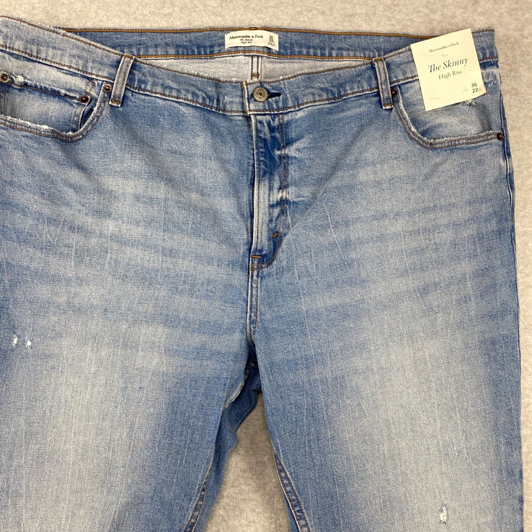 Abercrombie & Fitch Abercrombie & Fitch The Skinny Jeans Womens 22 Short Blue High Rise Stretch NWT Denim 5-Pocket Distressed Buttons Zipper Tapered Modern Girls Mens Size 40" / US 18 - 2 Thumbnail