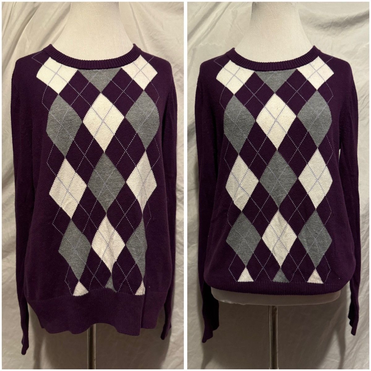 Merona Retro, Eggplant Purple, Argyle Patterned, Rayon Knit Sweater Size ONE SIZE - 3 Thumbnail