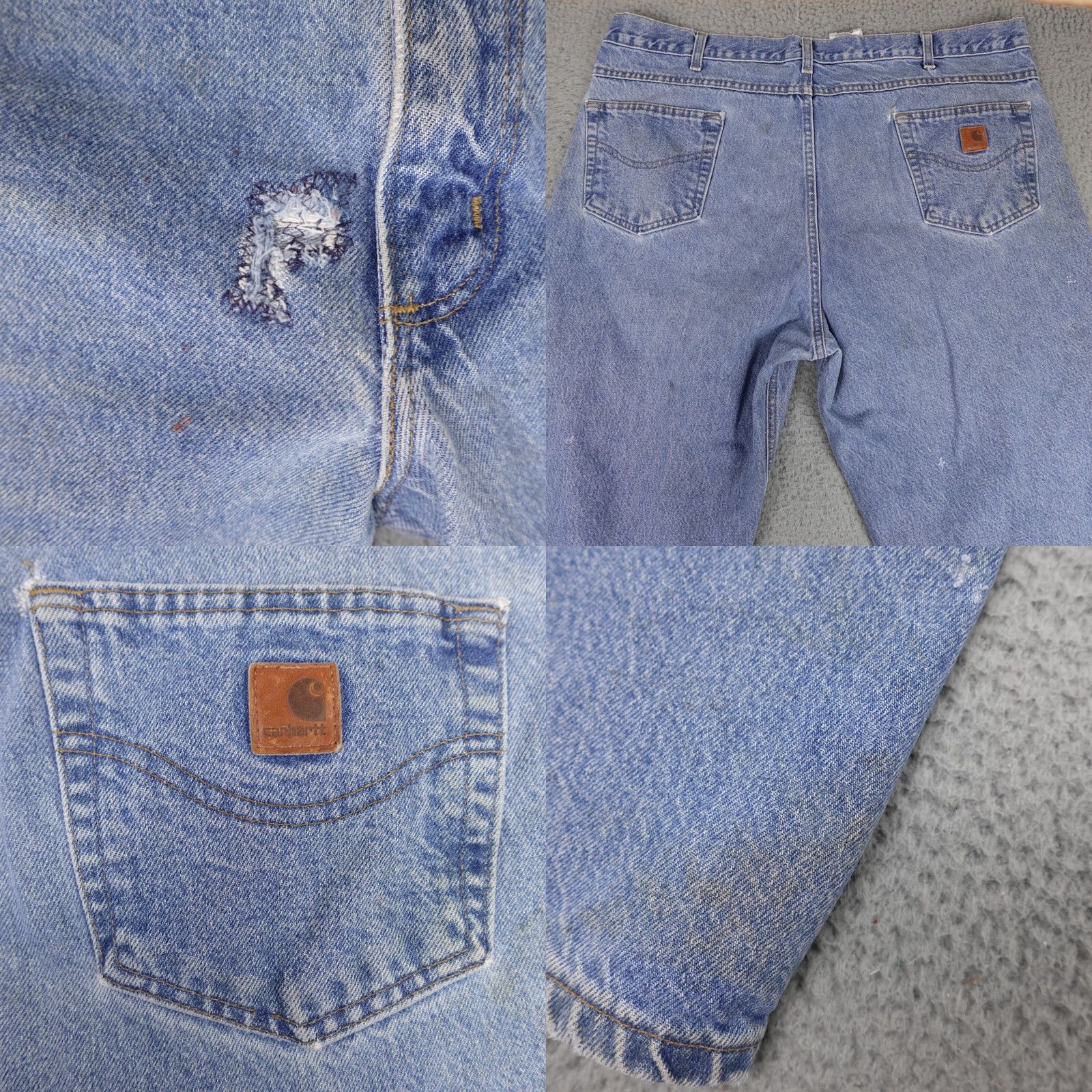 Carhartt Carhartt Jeans Regular Adult 44x32 Blue Denim Leather Patch 90s Logo Distressed Work B17 DST USA Mens Size US 44 / EU 60 - 9 Thumbnail
