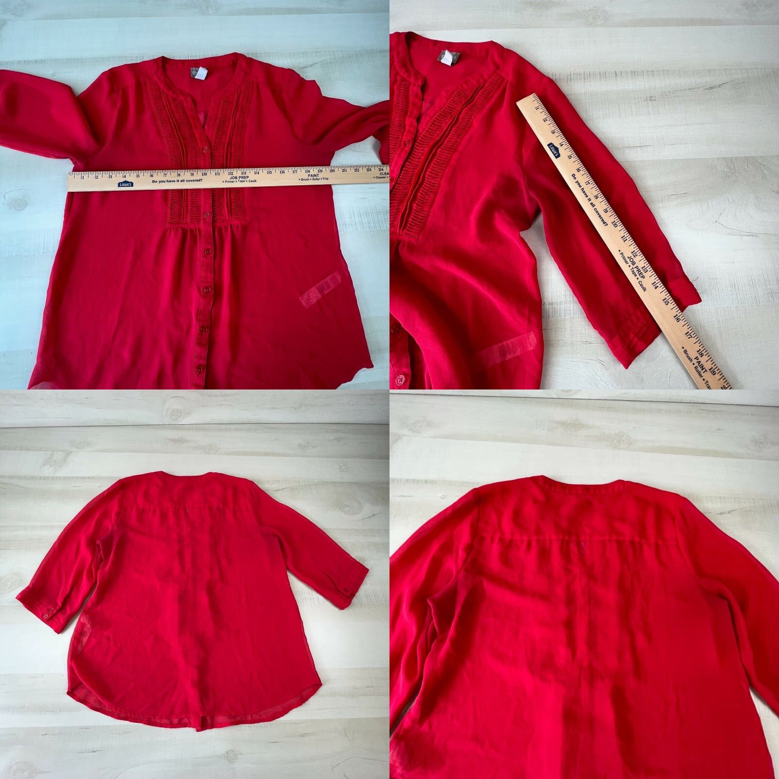 Vintage Chico's Red Semi Sheer 3/4 Sleeve Blouse Top Womens Small Flowy Button Shirt Size S / US 4 / IT 40 - 8 Thumbnail