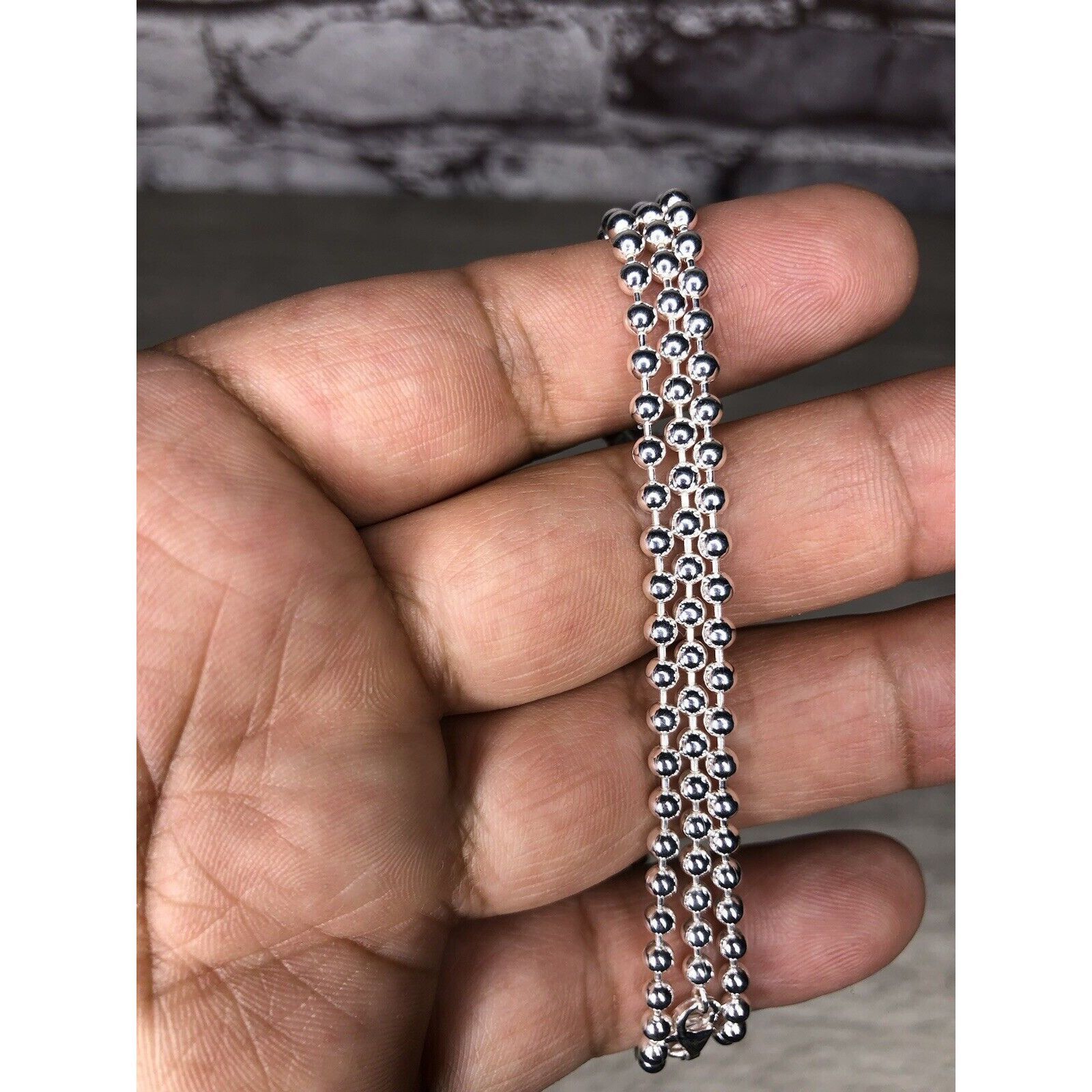Other Solid Sterling Silver Bead Ball Chain Necklace 925 Italian M Size ONE SIZE - 8 Thumbnail
