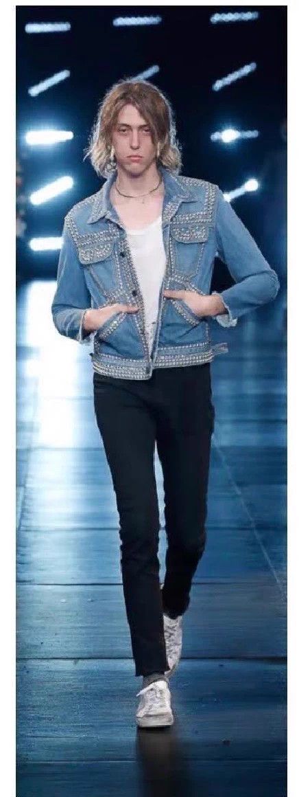 Saint Laurent Paris Saint Laurent 16SS Hedi Slimane Rhinestone Beaded Denim Jkt Size US XS / EU 42 / 0 - 9 Thumbnail