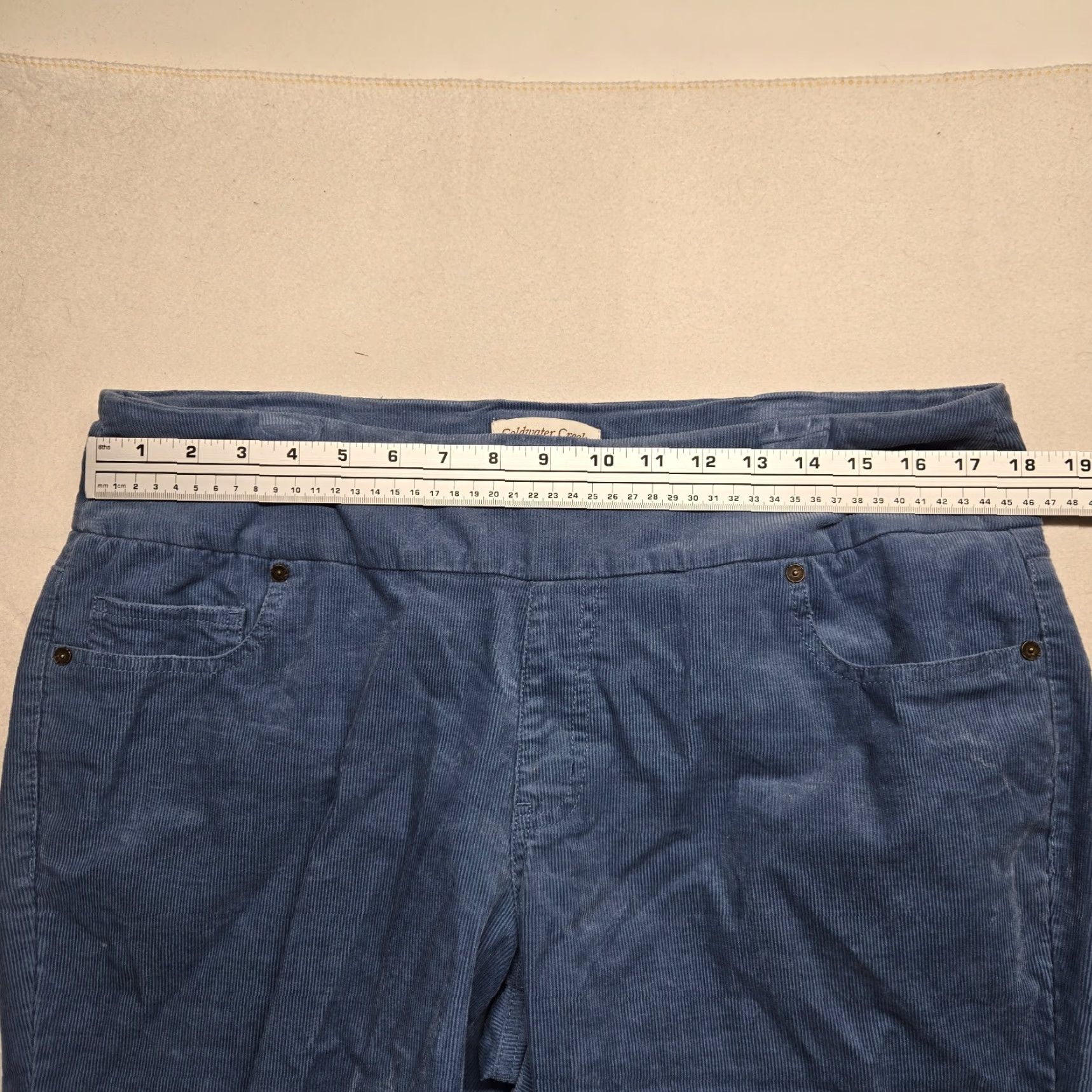 Vintage VENEZIA VITALE Solid Blue Elastic Waist Stretch Straight Leg Pants 14P Petite Women Size 36" / US 14 / IT 50 - 4 Thumbnail