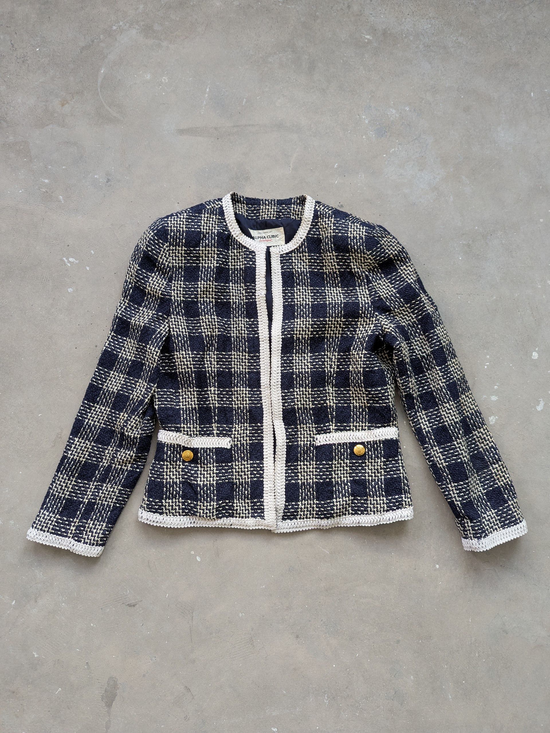 Japanese Brand × Vintage Vintage Wool Tweed Jacket Alpha Cubic Inspired Chanel Size S / US 4 / IT 40 - 1 Thumbnail