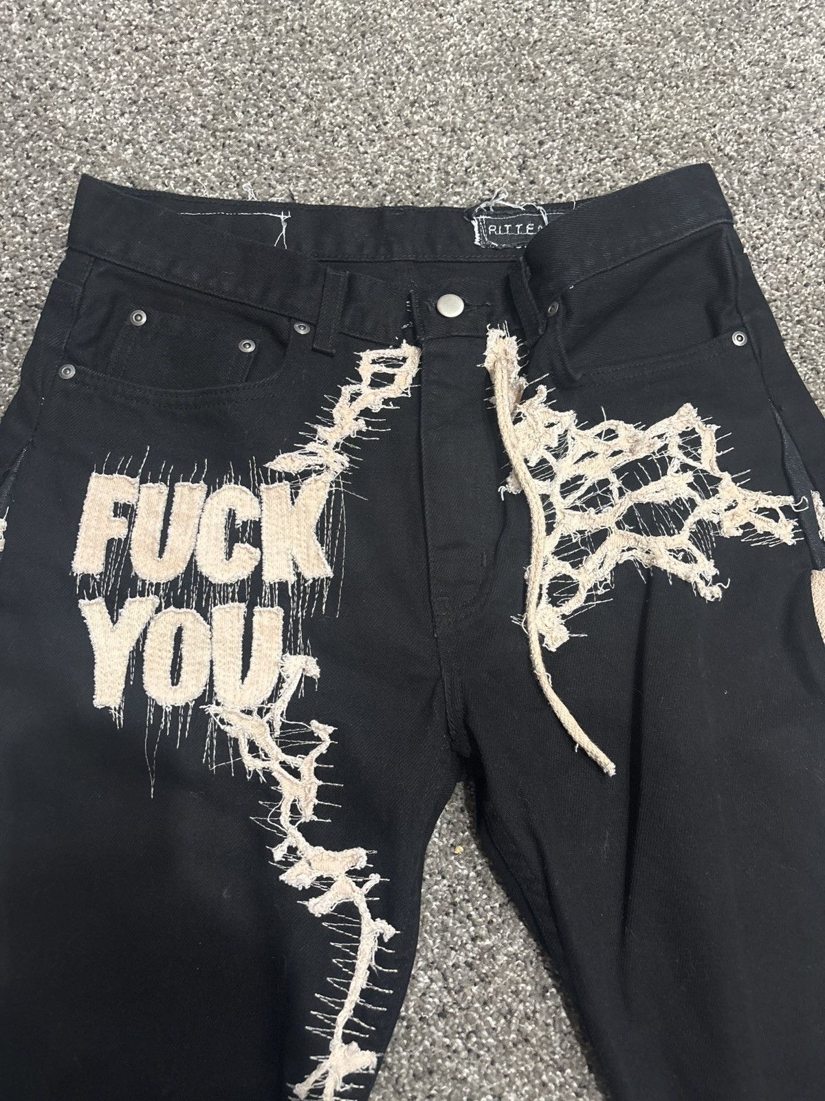 Vintage Black and turn one of one fuck you denim pants Size US 32 / EU 48 - 5 Thumbnail