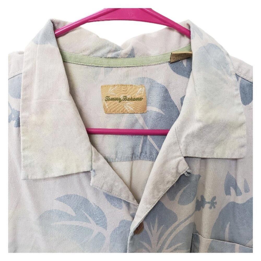 Tommy Bahama CT1542 Tommy Bahama Silk Cream & Blue Tropical Shirt XXL Size US XXL / EU 58 / 5 - 3 Thumbnail