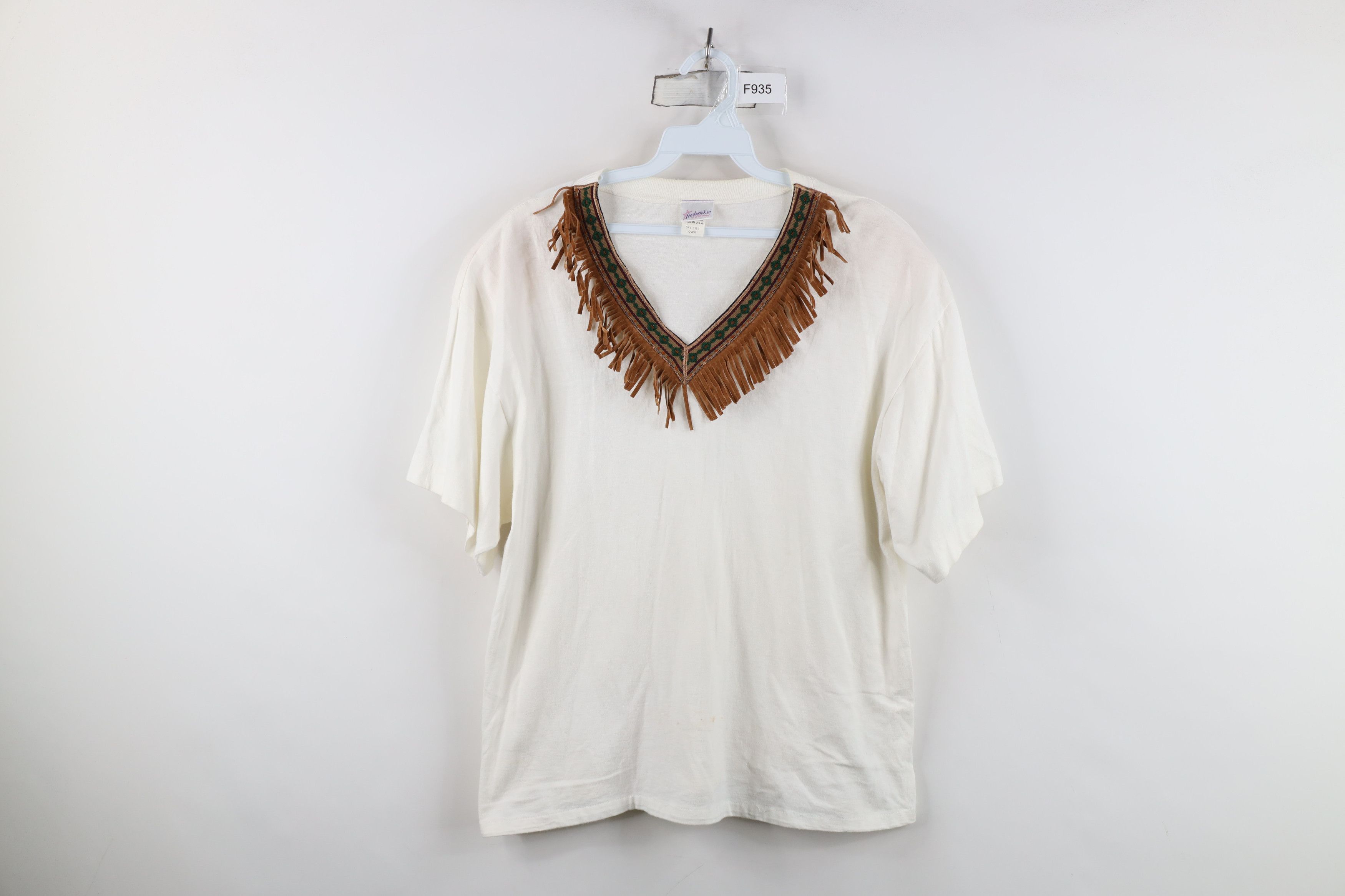 Vintage Vintage 90s Streetwear Western Fringed T-Shirt White USA Size ONE SIZE - 1 Thumbnail