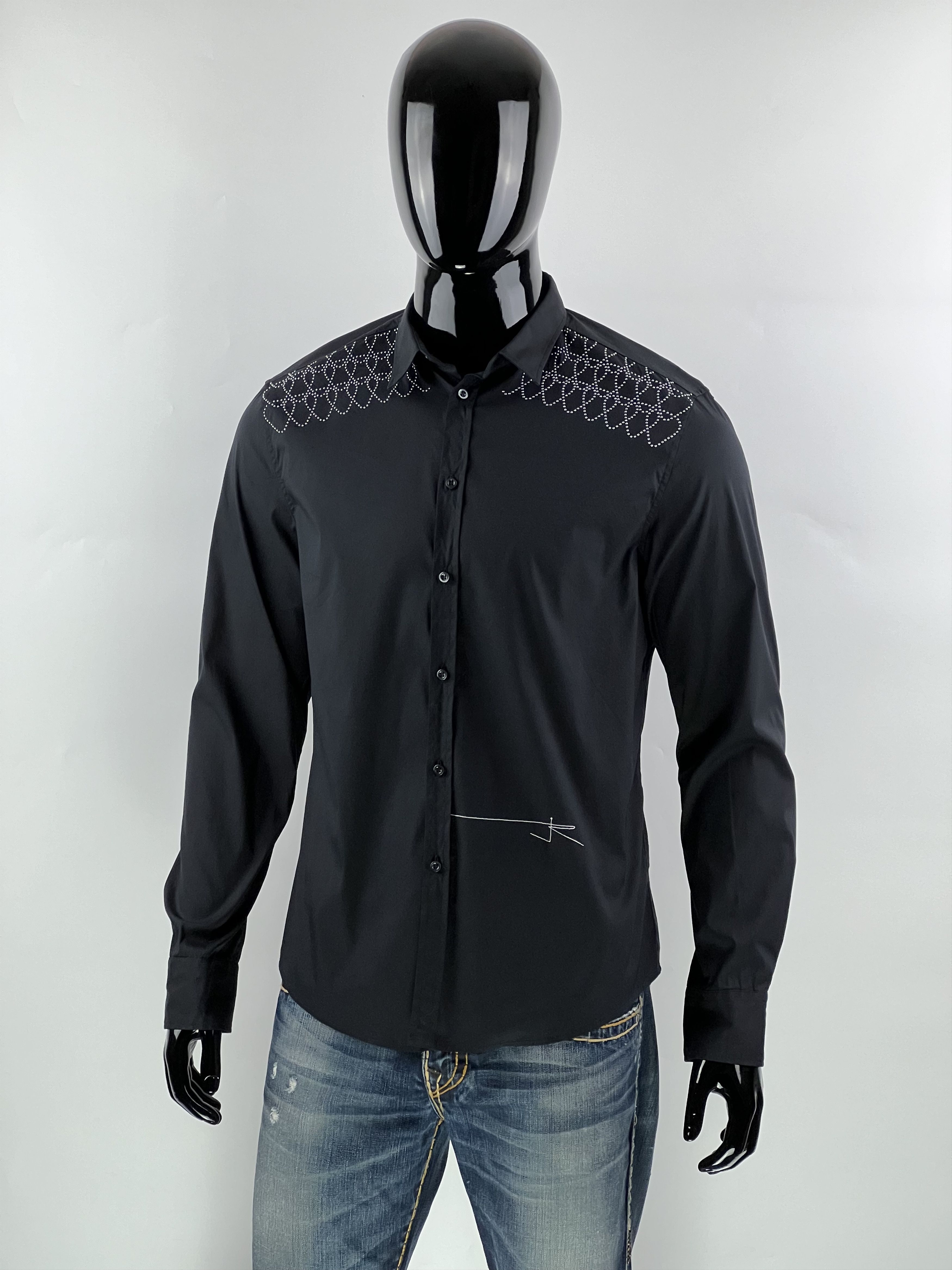 John Richmond John Richmond Men's Black Embroidered Logo Button Up Shirt Size US M / EU 48-50 / 2 - 1 Thumbnail