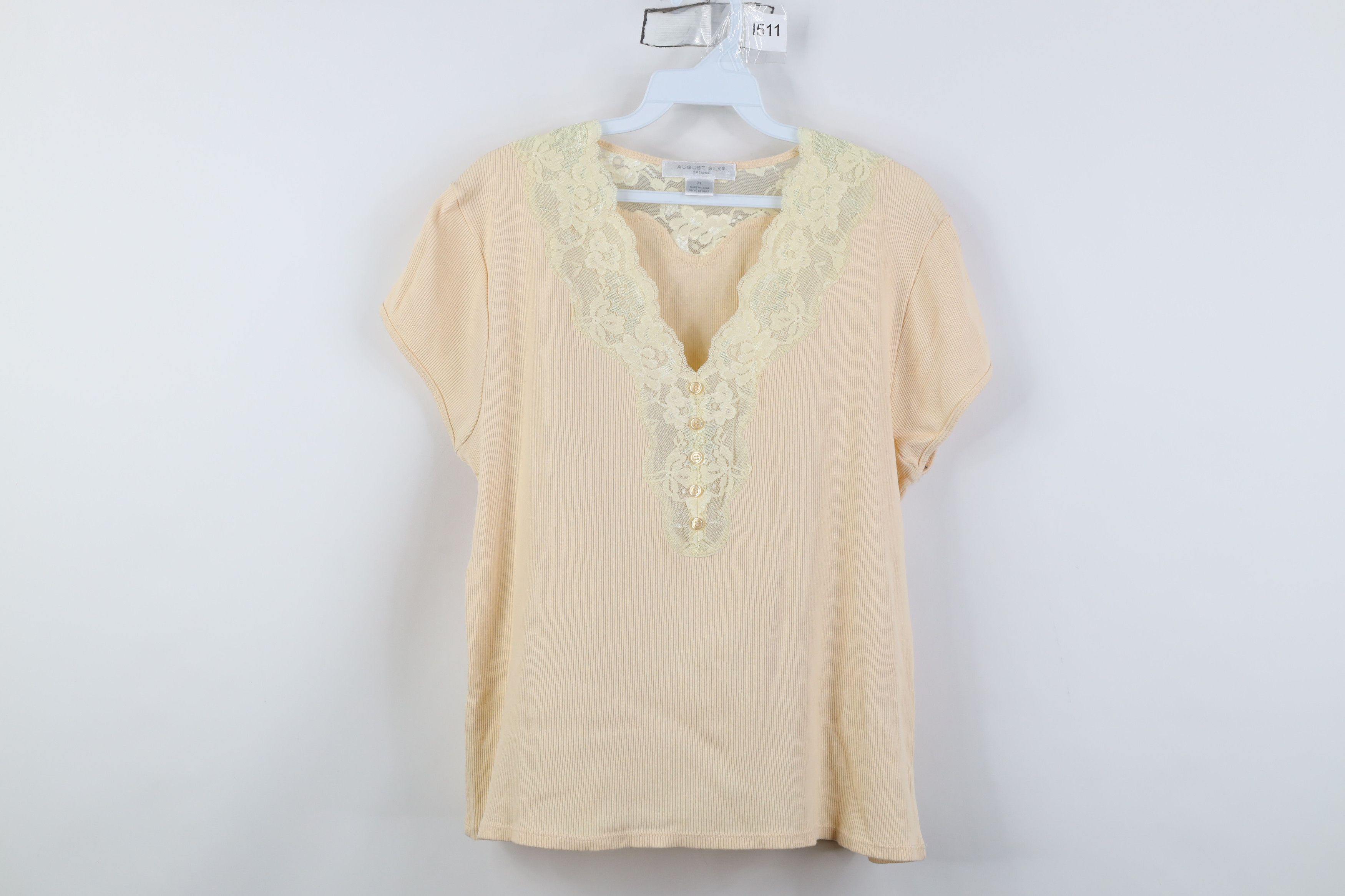 Vintage 90s Streetwear Flower Ribbed Knit T-Shirt Yellow