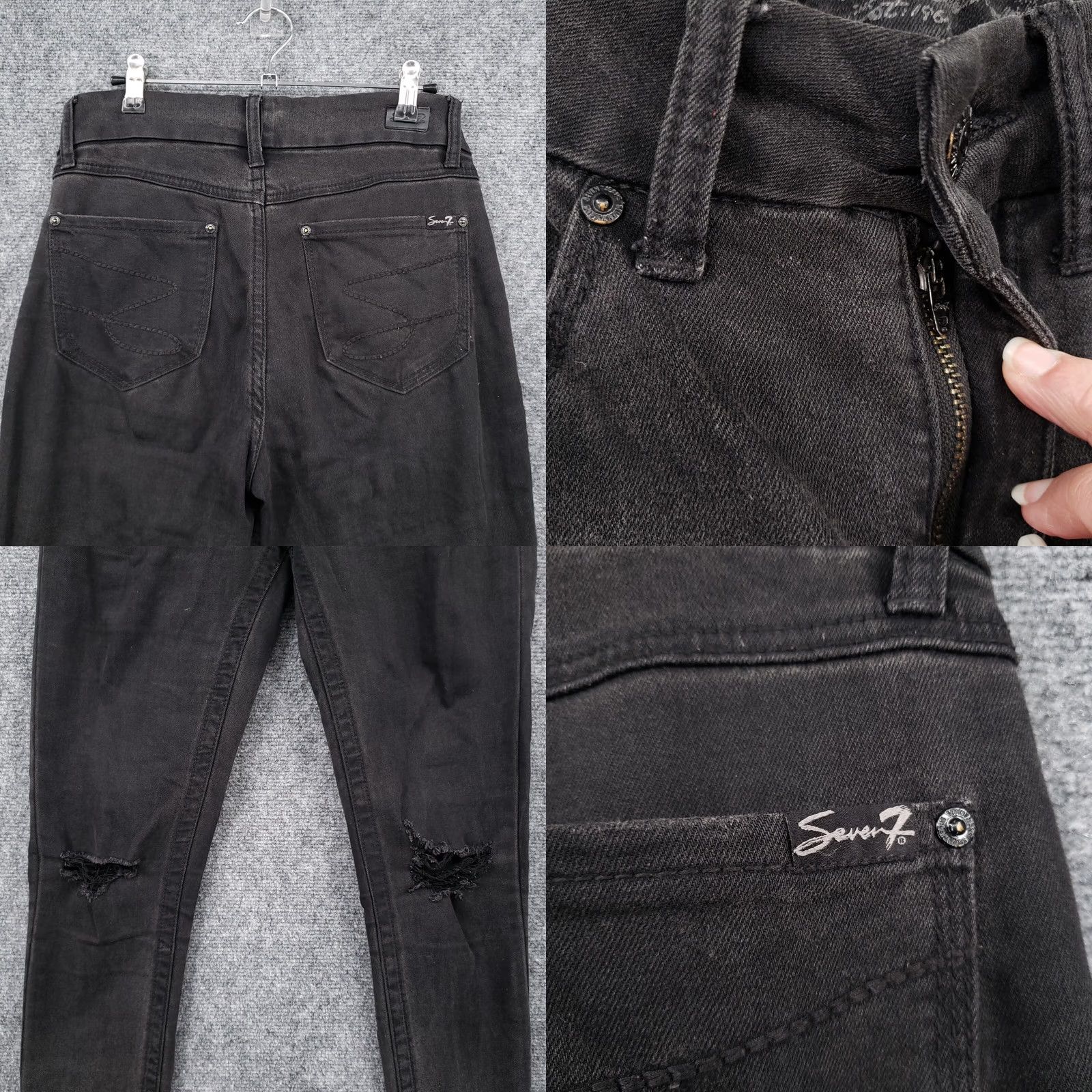 Vintage Seven7 Jeans Womens 4 Black Mid Rise Skinny Distressed Pocket Dark Wash Denim Size 27" / US 4 / IT 40 - 8 Thumbnail