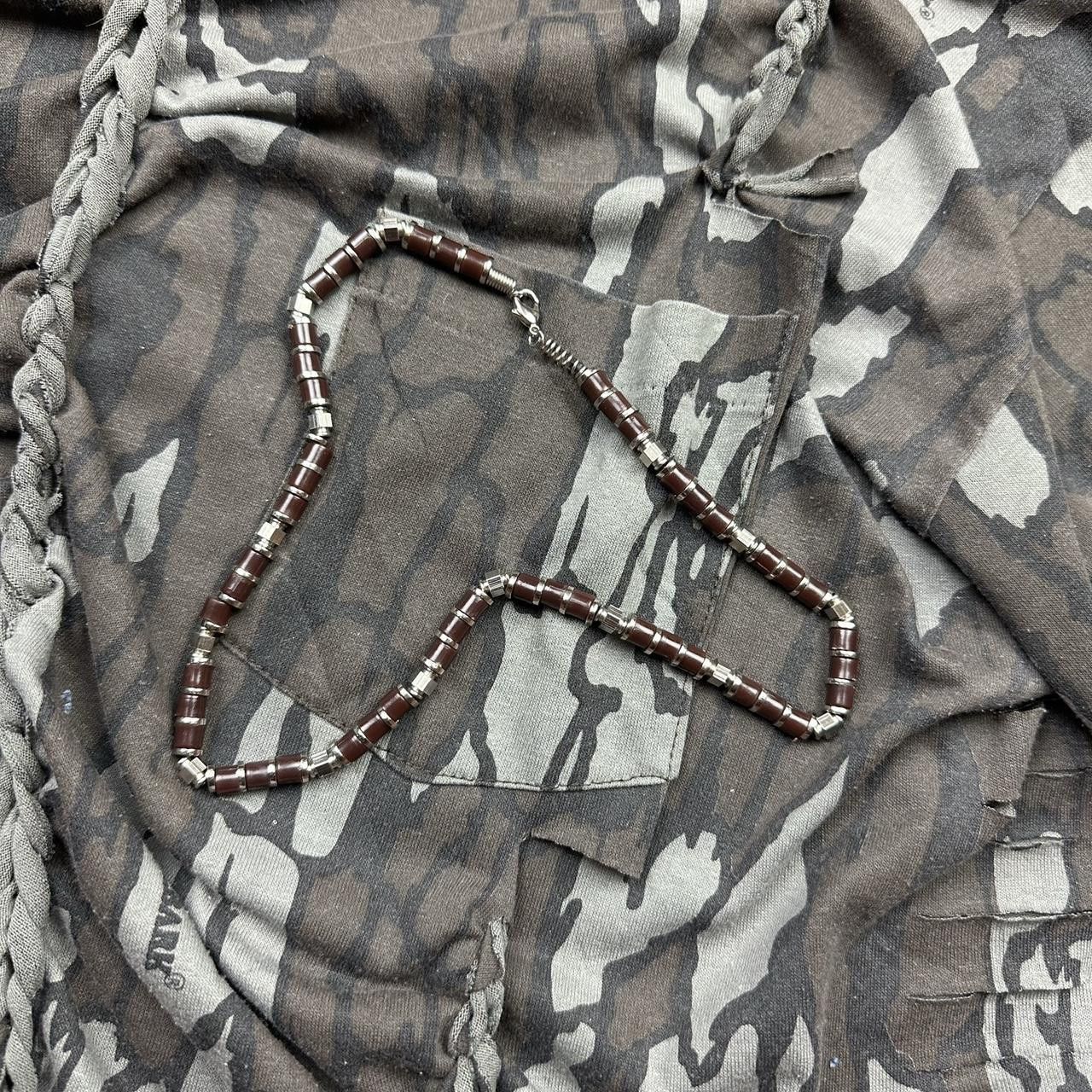 Jewelry Vintage Y2K Silver and Brown Beaded Metal Necklace Size ONE SIZE - 3 Thumbnail