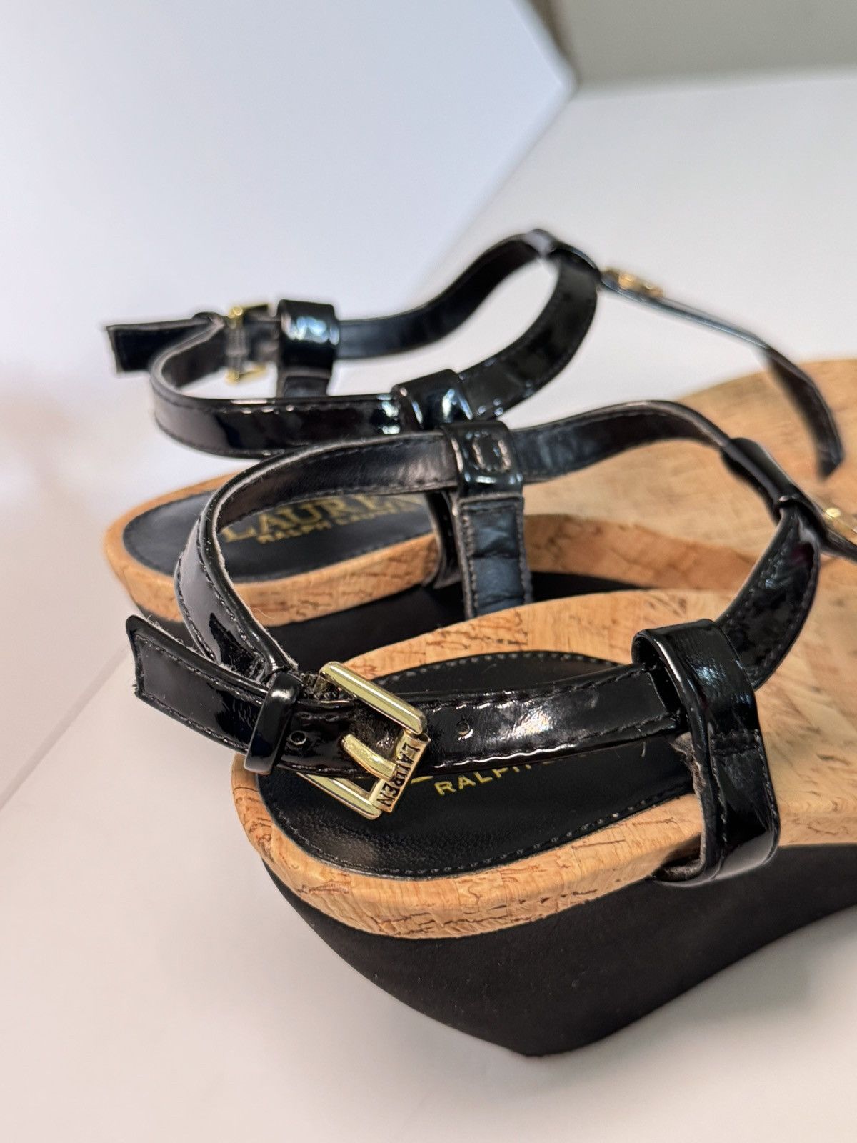 Lauren Ralph Lauren Lauren Ralph Lauren black patent cork wedge sandals Size US 6 / IT 36 - 4 Thumbnail